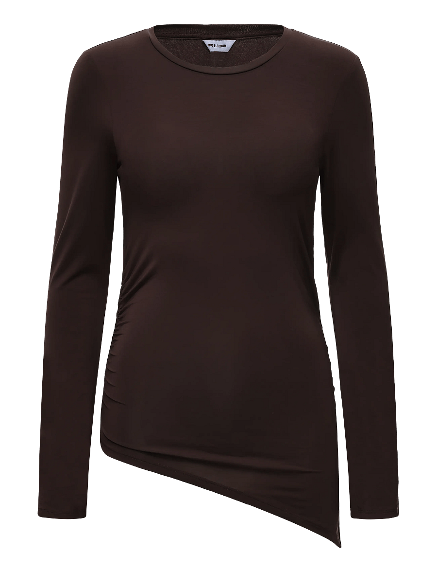 Bubbleroom - Asymmetric Long Sleeve Top - pullover - dark brown - 1