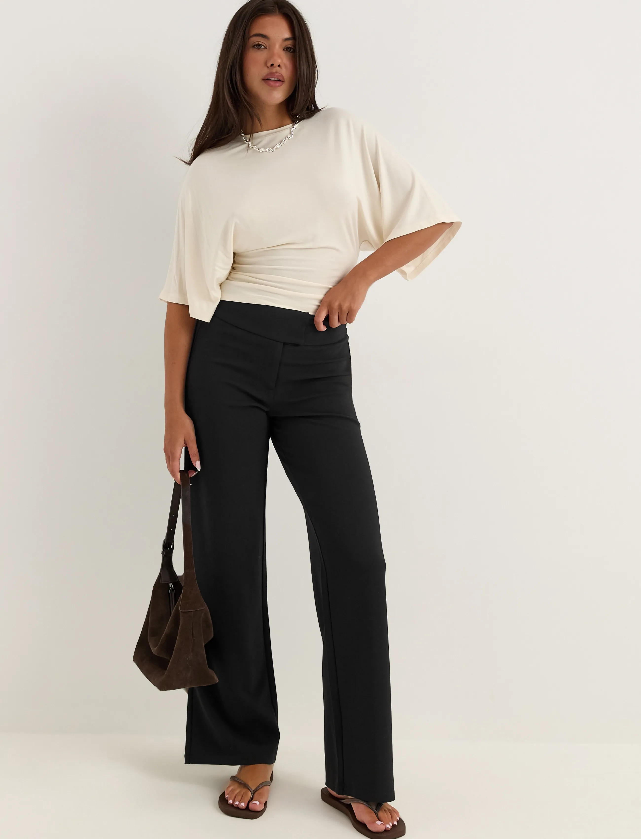 Bubbleroom Soft Suit Wide Trousers - Hosen - BLACK / black