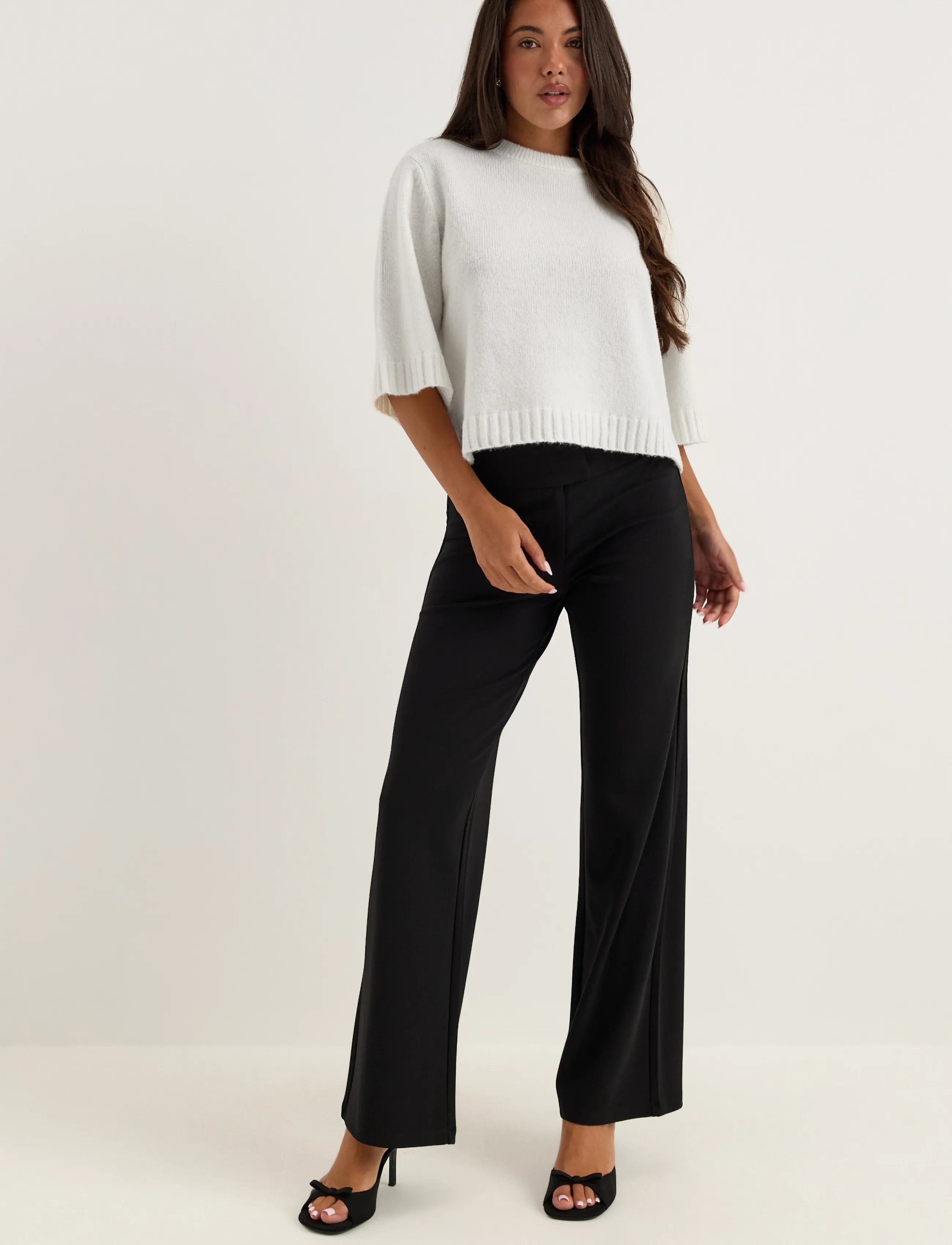 Bubbleroom - Soft Suit Wide Trousers - hosen mit weitem bein - black - 5