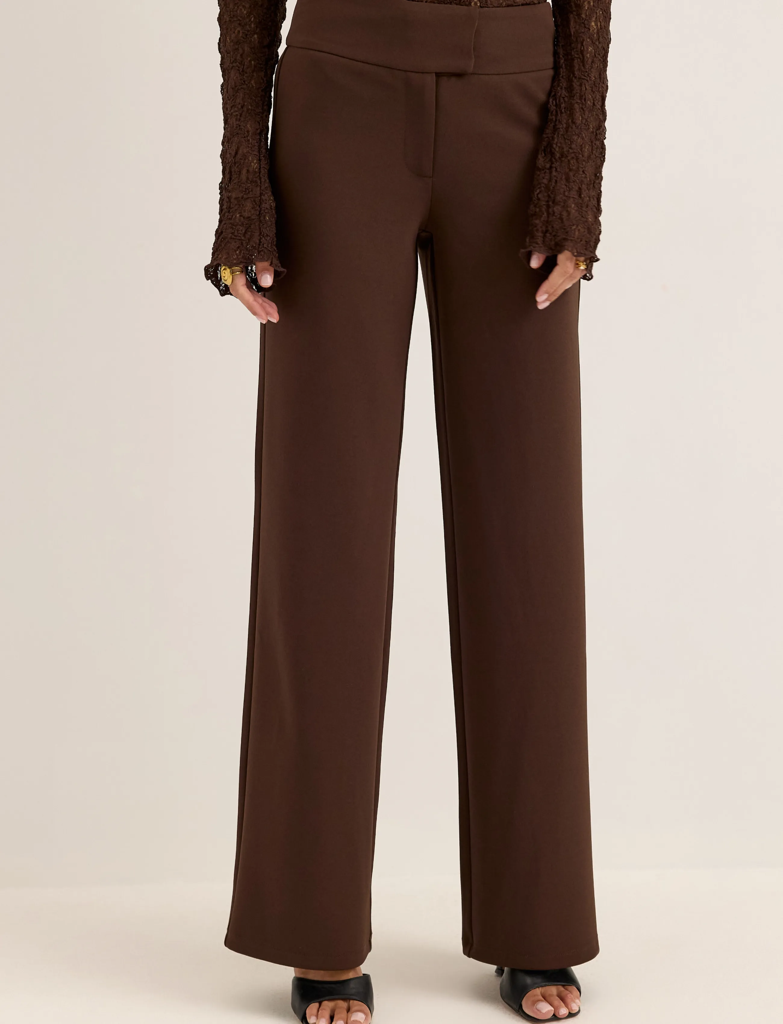 Bubbleroom Soft Suit Wide Trousers - Erilised sündmused - DARK BROWN / brown