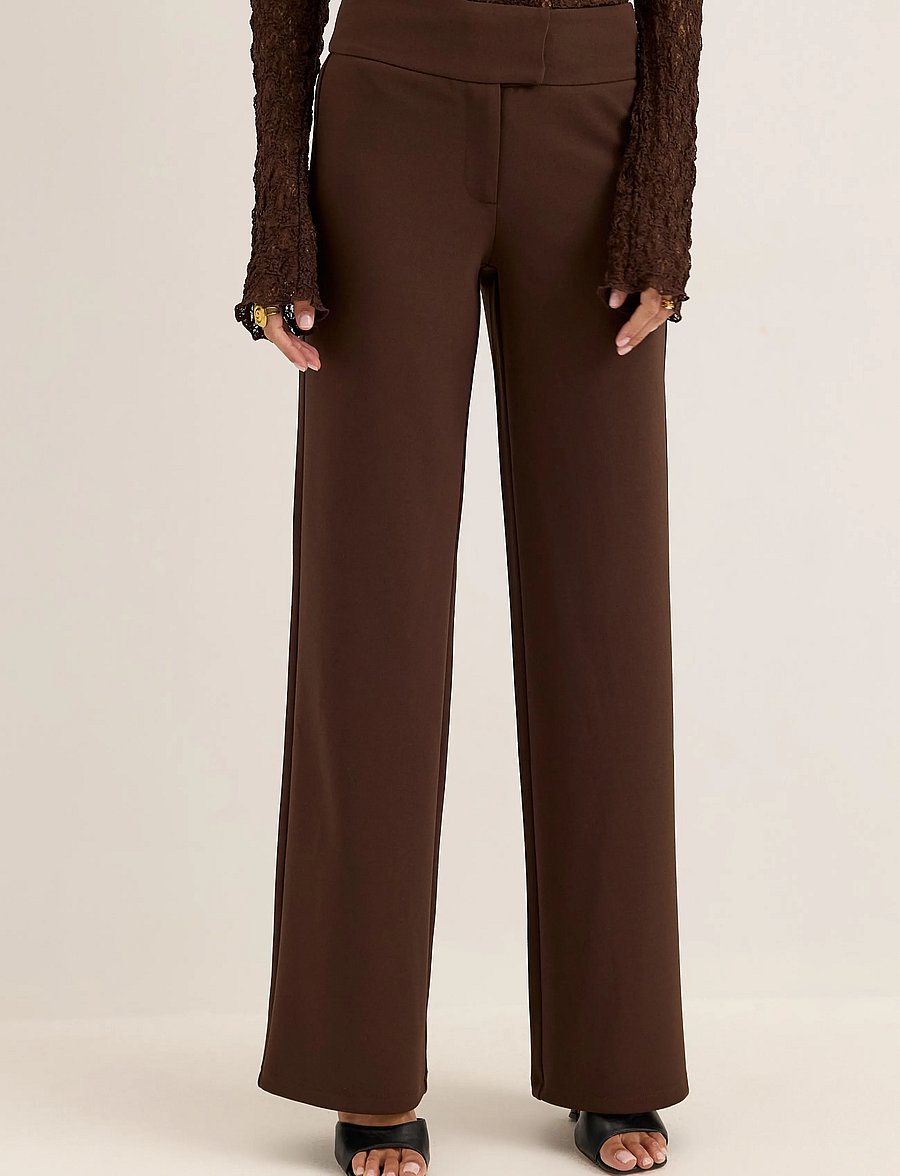 Bubbleroom - Soft Suit Wide Trousers - laia säärega püksid - dark brown - 0