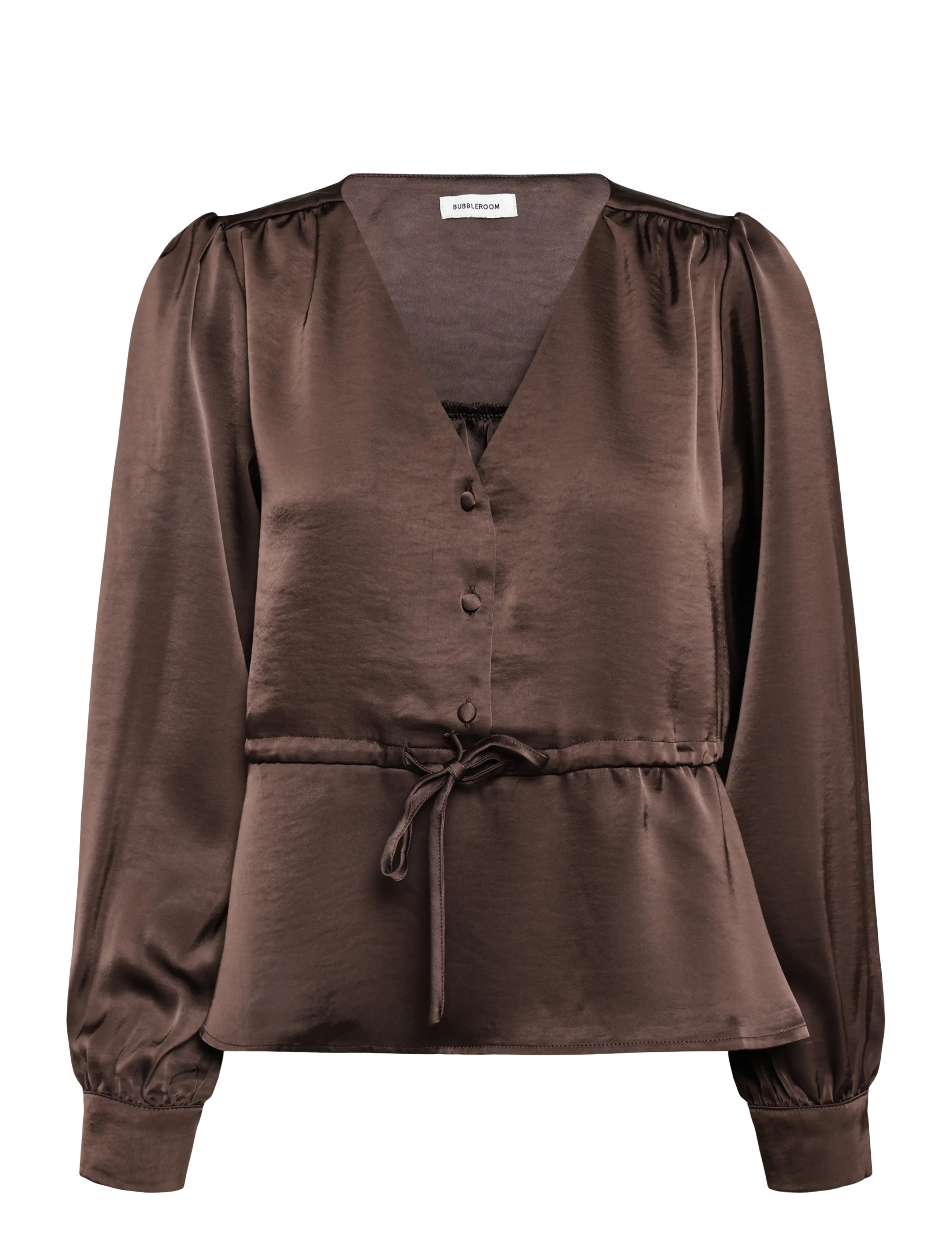Bubbleroom Satin Puff Sleeve Blouse - Mode trends - BROWN / brown