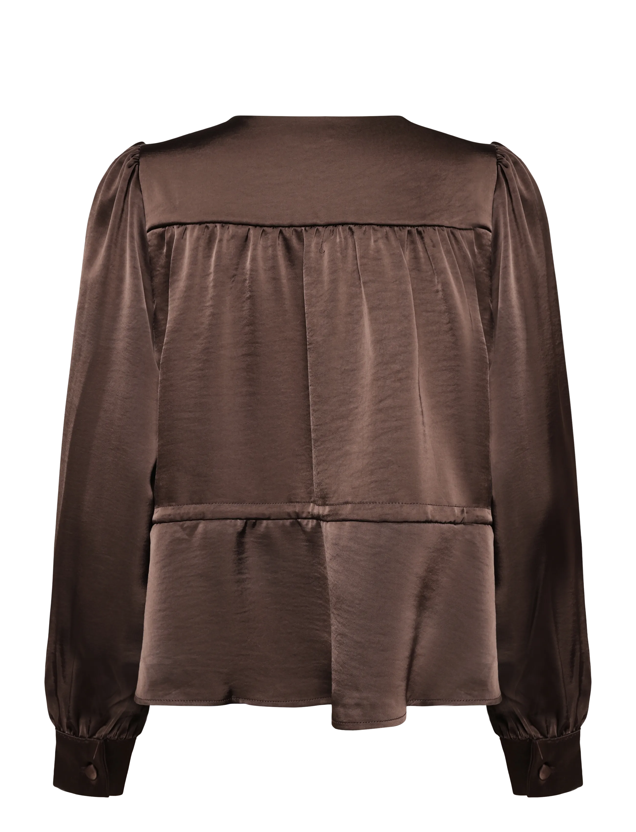 Bubbleroom - Satin Puff Sleeve Blouse - langærmede bluser - brown - 2