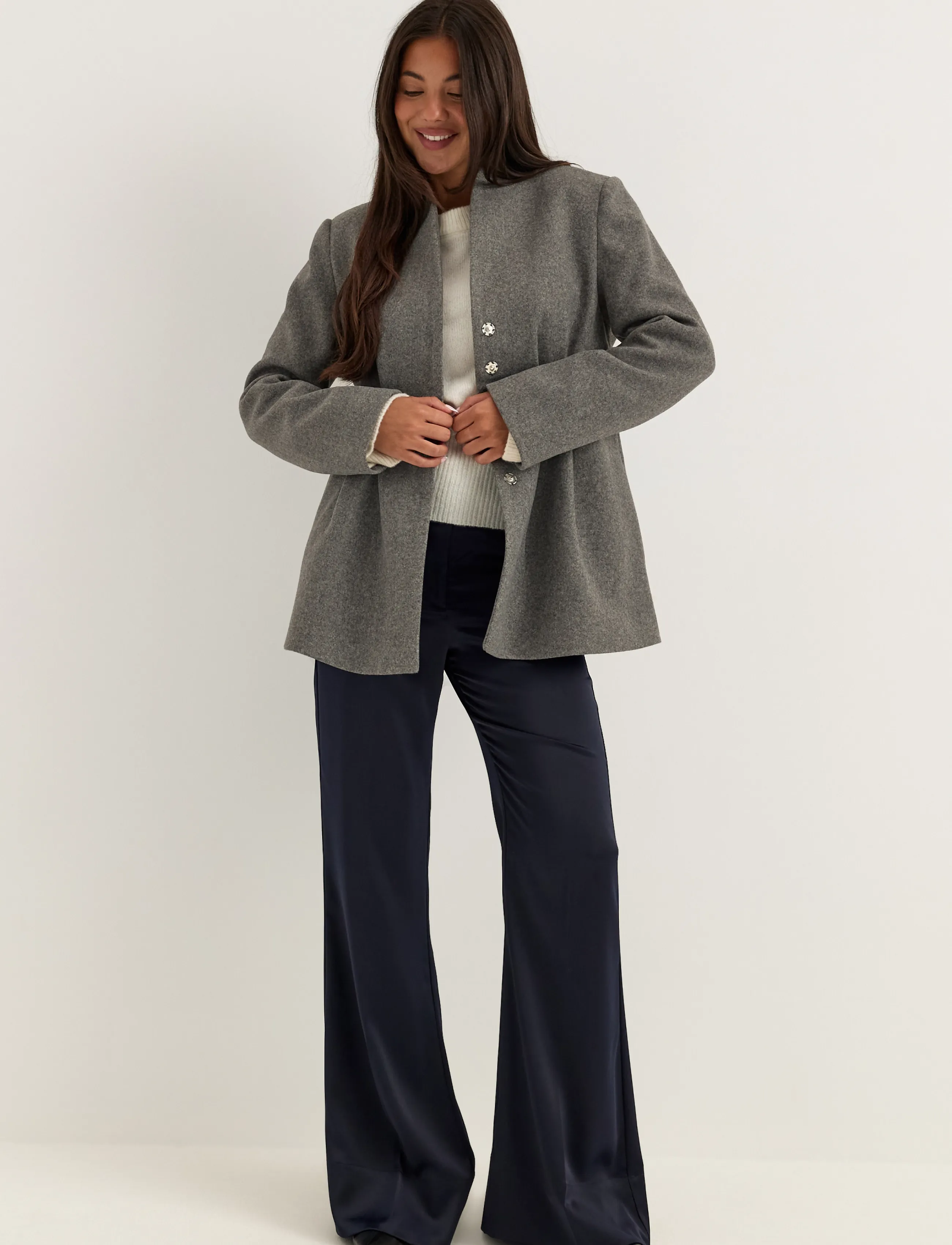 Bubbleroom Shaped Short Coat - Tøj - GREY MELANGE / grey