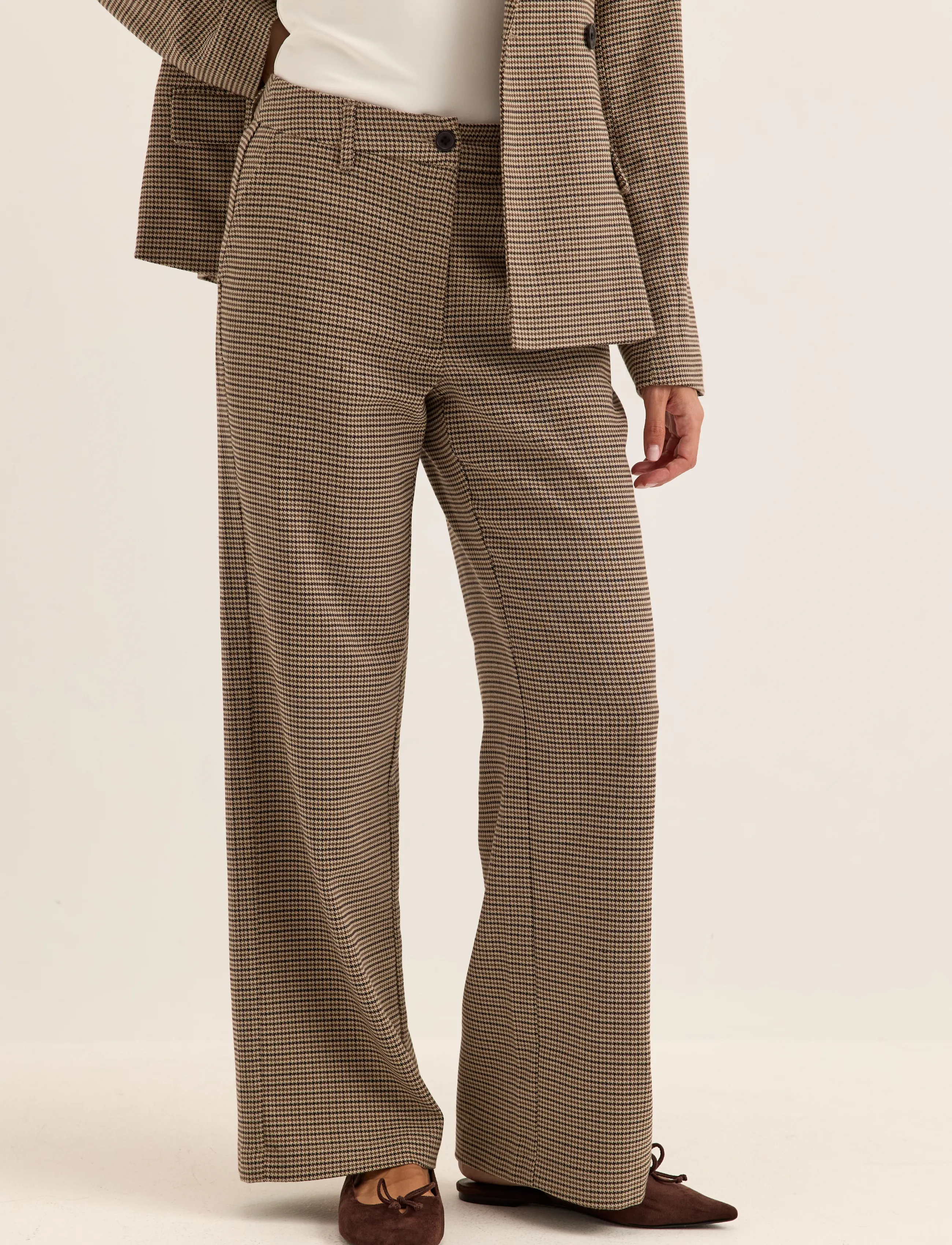 Bubbleroom Check Mid Waist Wide Trousers - Mode trends - BROWN/CHECKED / brown