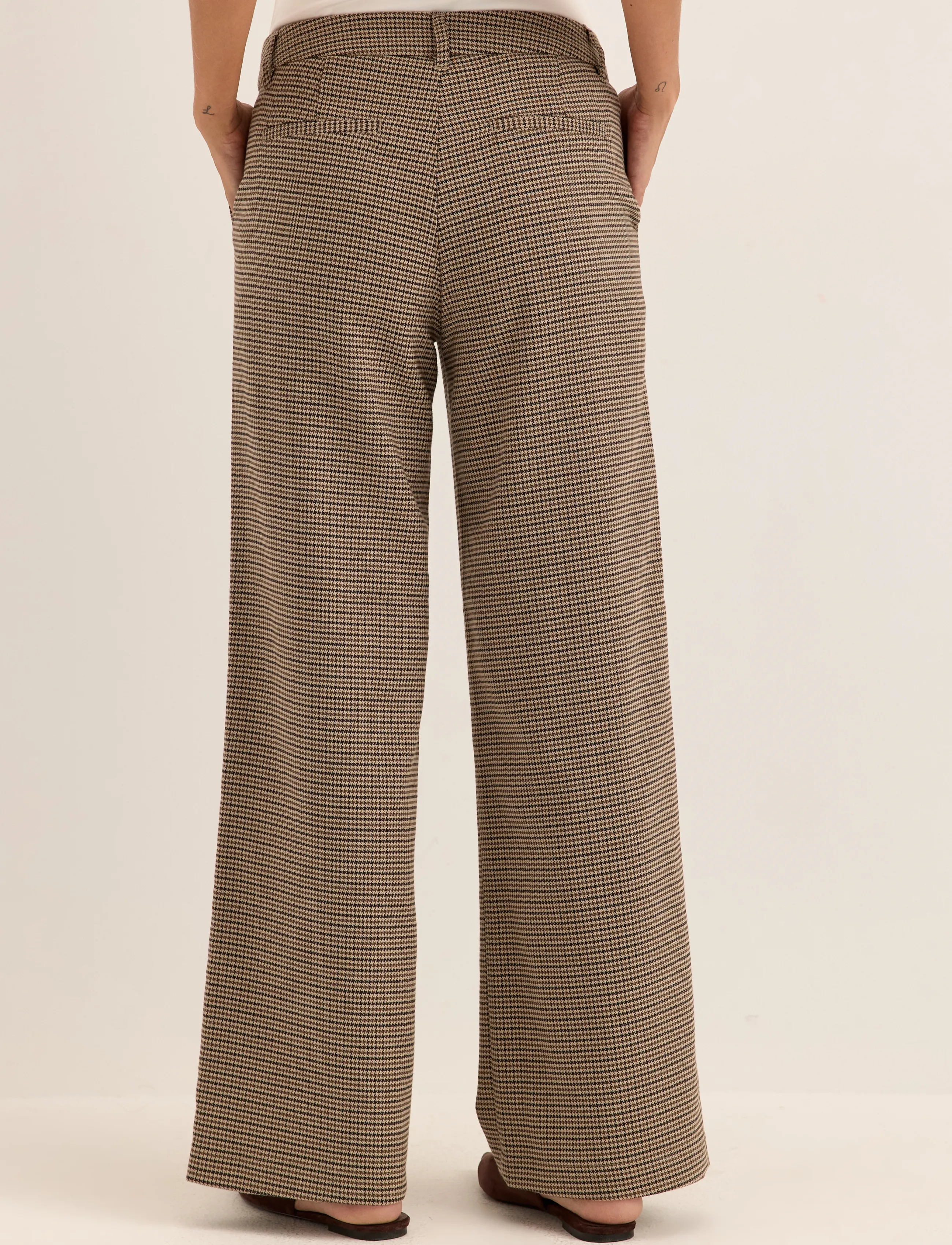 Bubbleroom - Check Mid Waist Wide Trousers - bukser med brede ben - brown/checked - 3