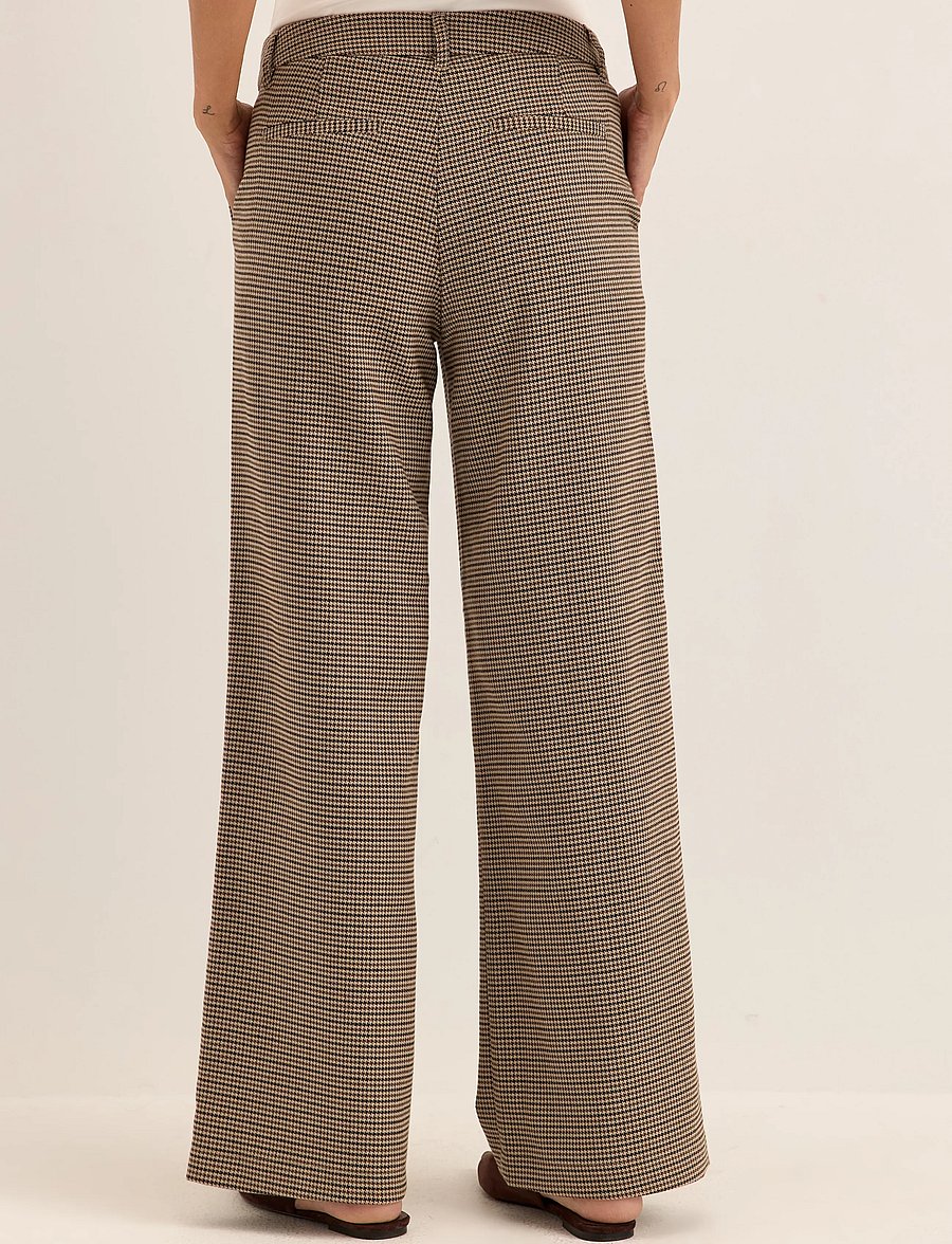 Bubbleroom - Check Mid Waist Wide Trousers - bukser med brede ben - brown/checked - 3