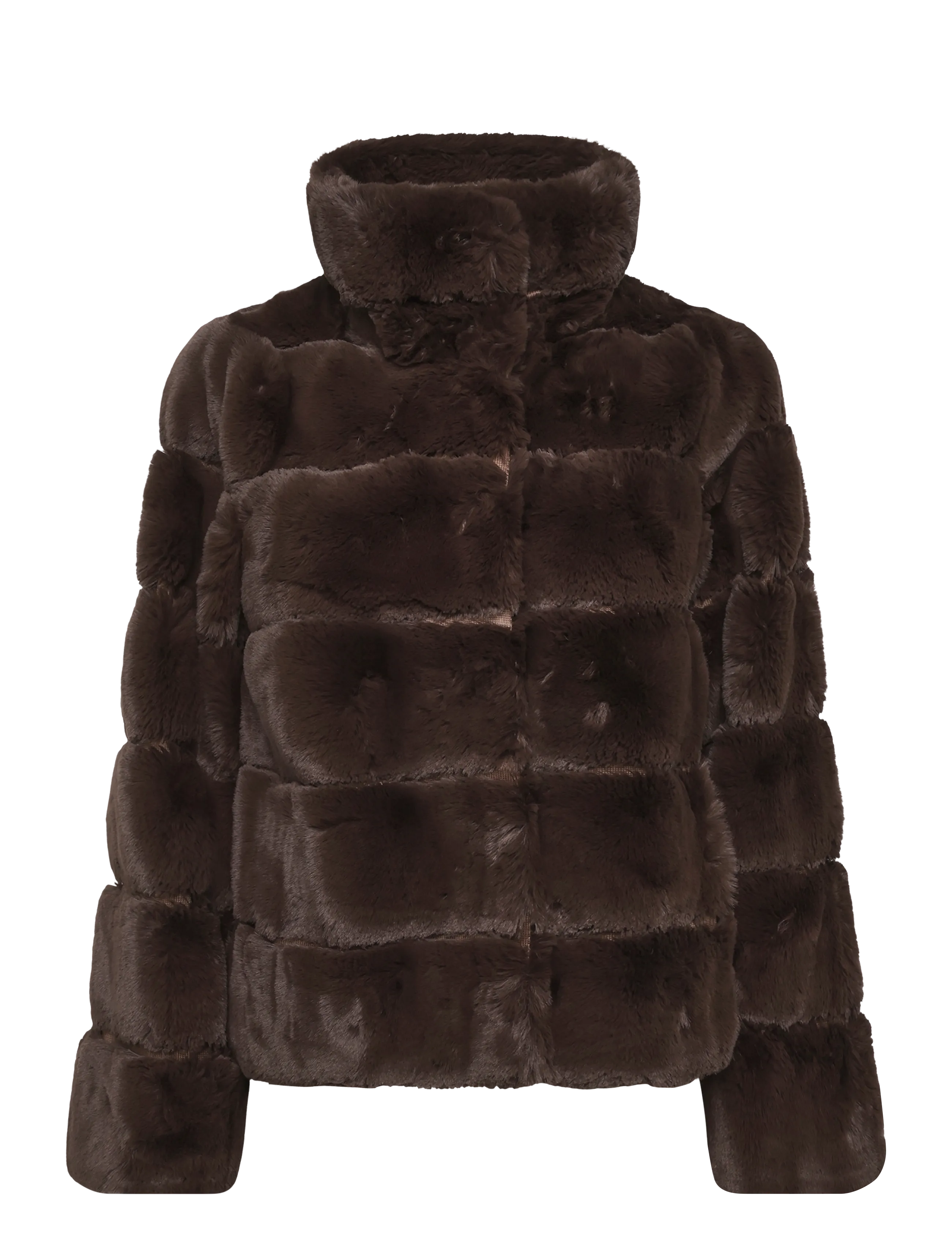 Bubbleroom - Faux fur High Collar Coat - brown - 1