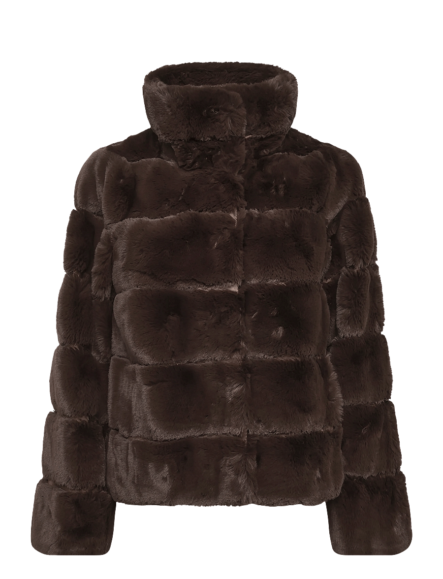 Bubbleroom - Faux fur High Collar Coat - kunstkarusnahk - brown - 1