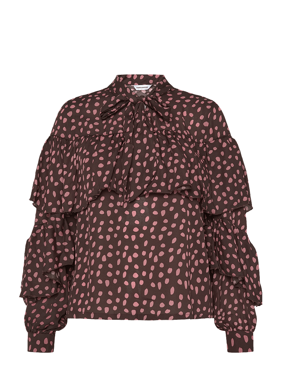 Bubbleroom - Flounce Tie Blouse - pikkade varrukatega pluusid - dark brown/patterned - 1
