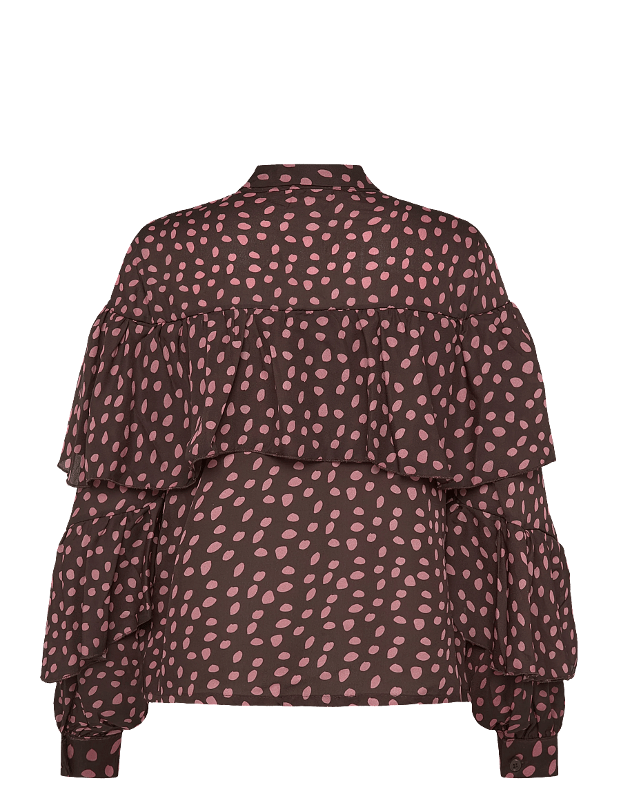 Bubbleroom - Flounce Tie Blouse - pikkade varrukatega pluusid - dark brown/patterned - 2