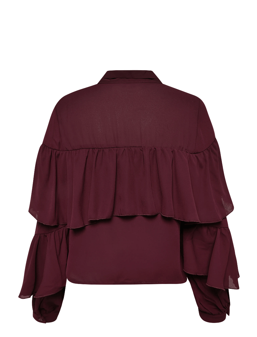 Bubbleroom - Flounce Tie Blouse - langärmelige blusen - dark wine-red - 2