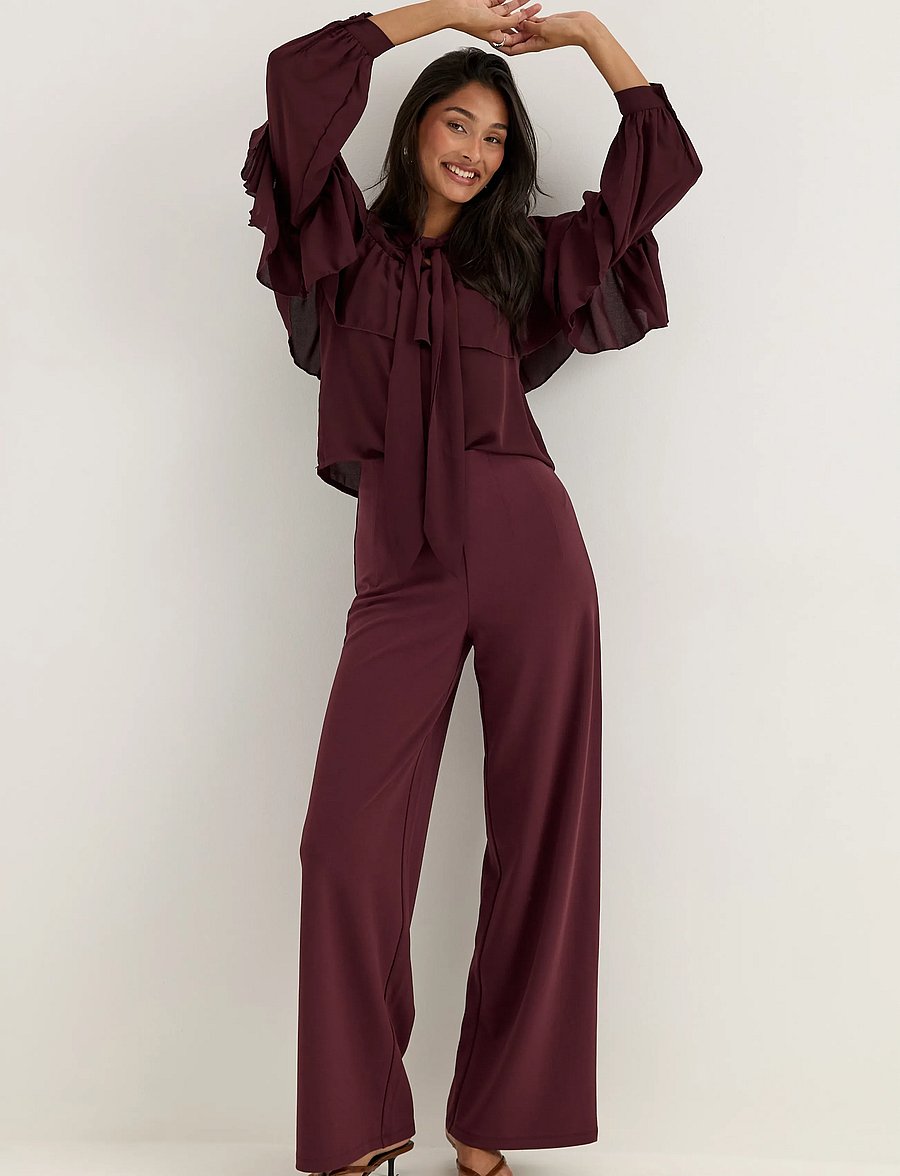 Bubbleroom - Flounce Tie Blouse - langärmelige blusen - dark wine-red - 5