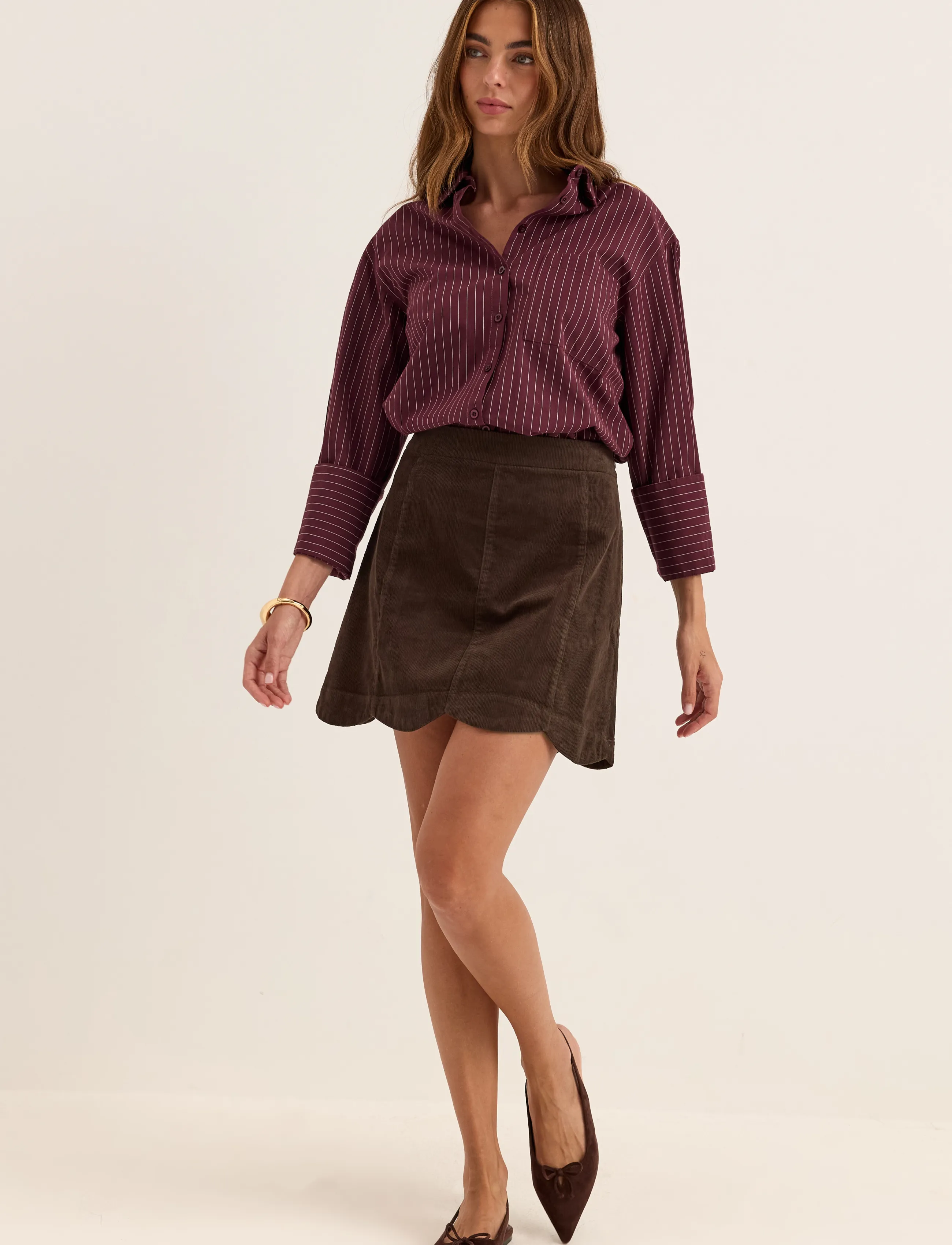 Bubbleroom - Corduroy Mini Skirt - dark brown - 3