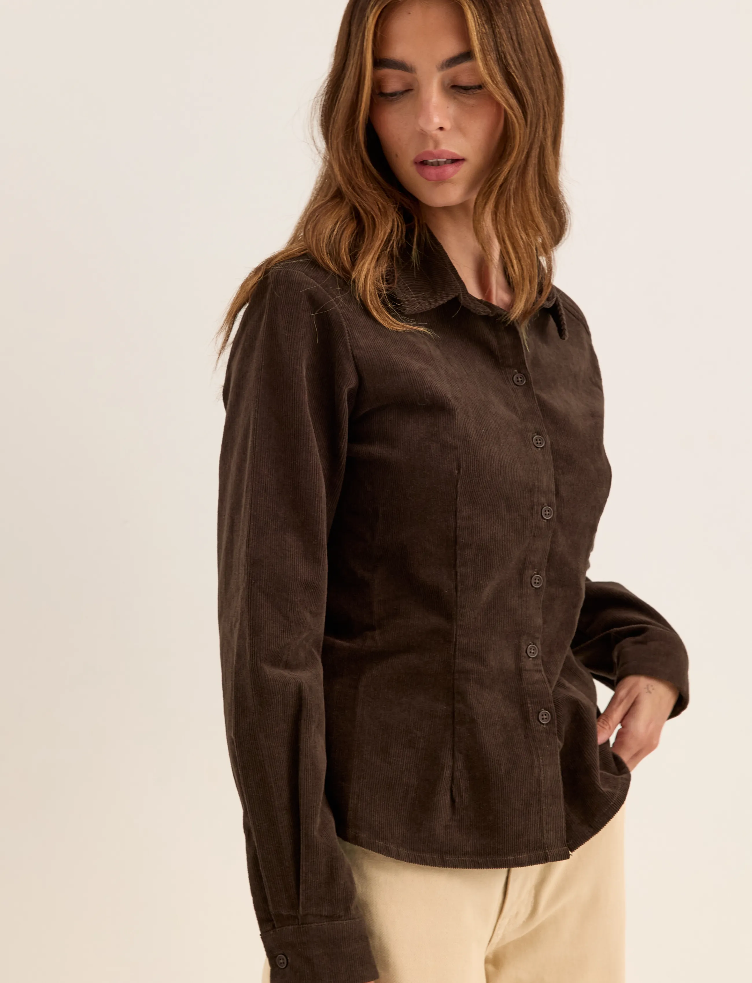 Bubbleroom - Corduroy Shaped Shirt - dark brown - 3