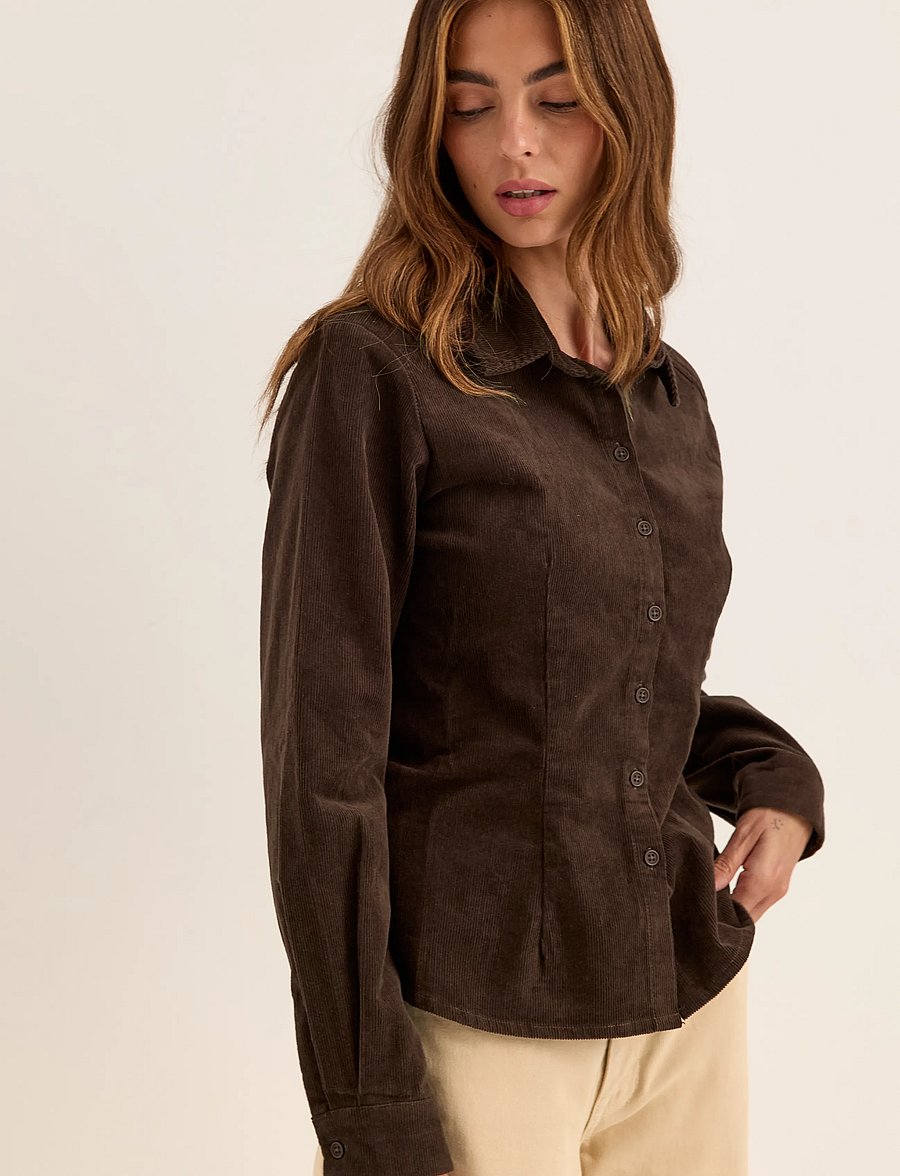 Bubbleroom - Corduroy Shaped Shirt - pikkade varrukatega särgid - dark brown - 3