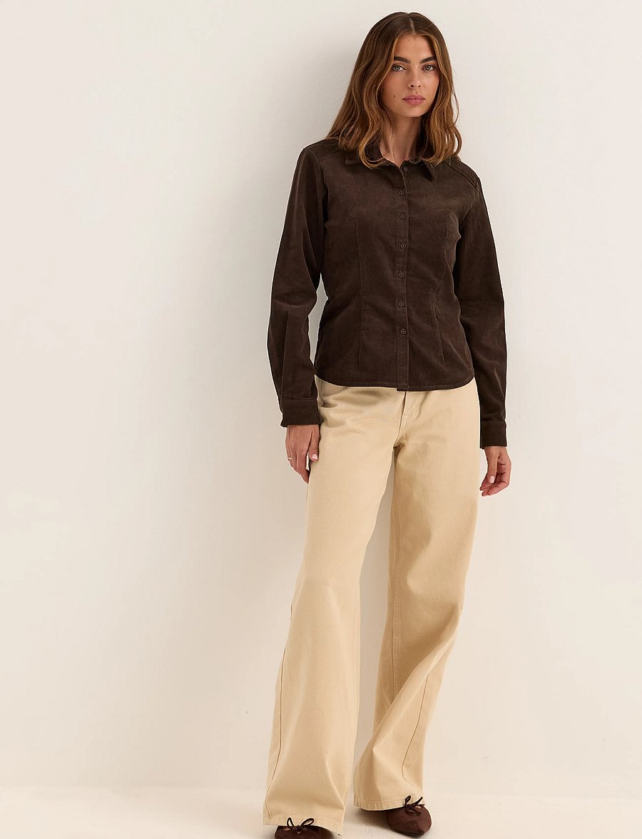 Bubbleroom - Corduroy Shaped Shirt - pikkade varrukatega särgid - dark brown - 4