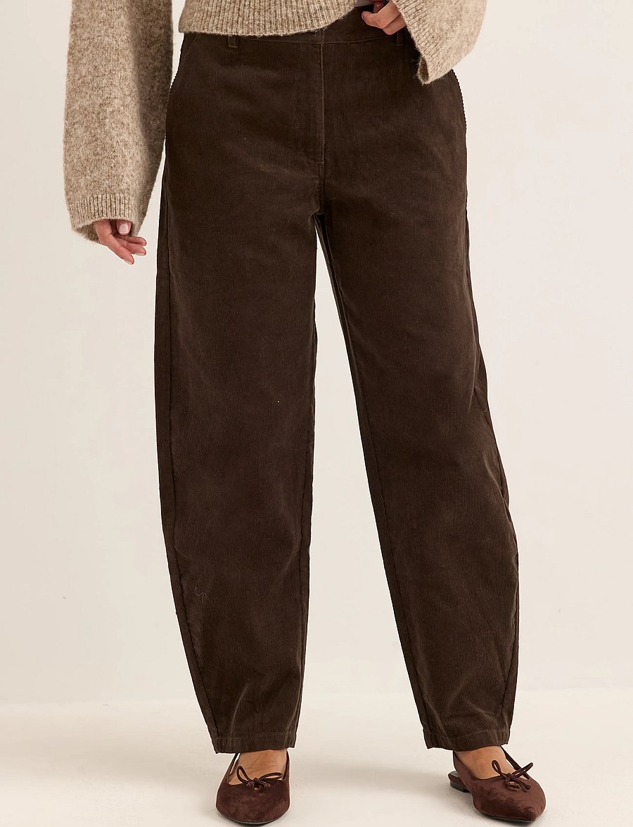 Bubbleroom - Mid Waist Corduroy Wide Trousers - fløjlsbukser - dark brown - 0