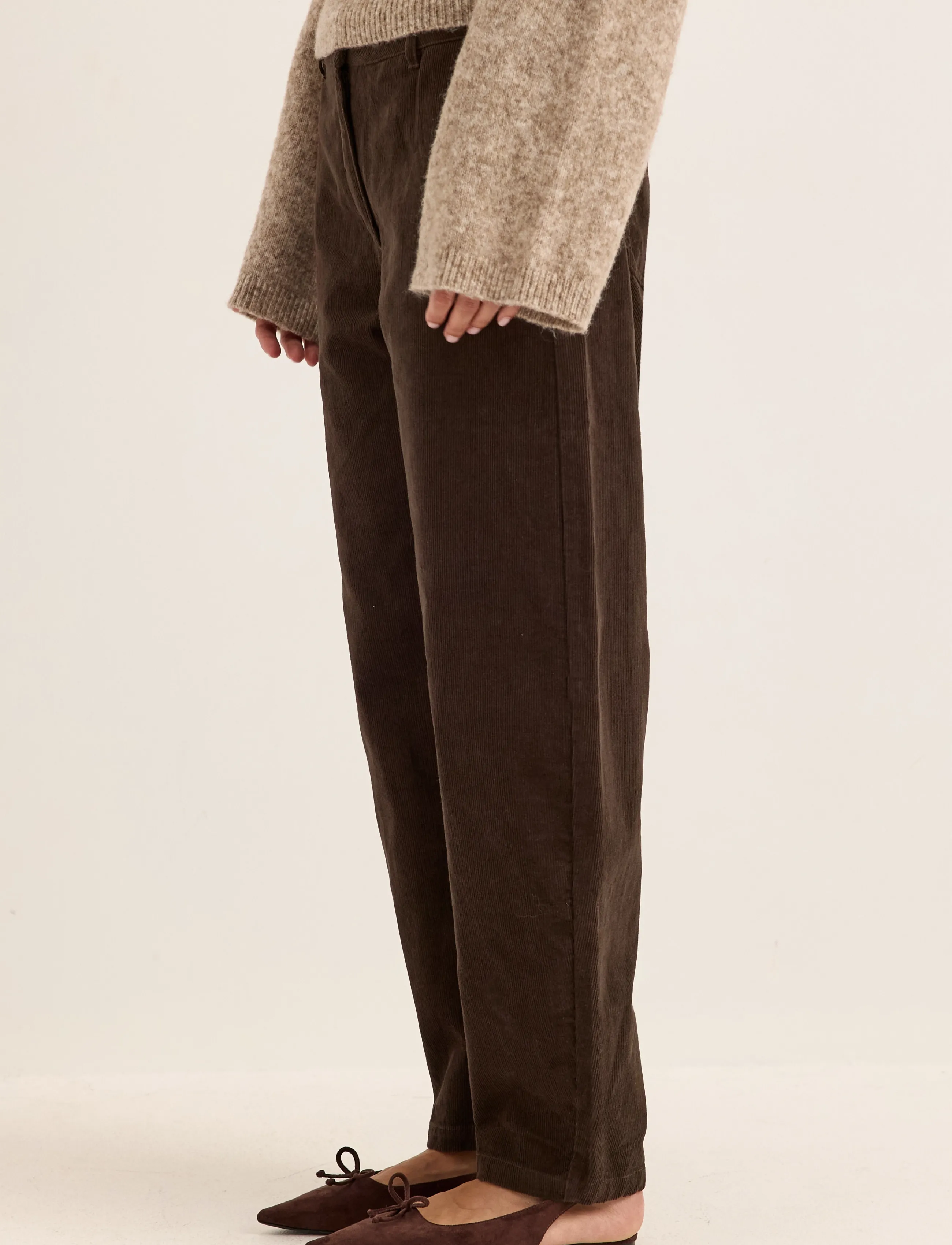 Bubbleroom - Mid Waist Corduroy Wide Trousers - fløjlsbukser - dark brown - 3