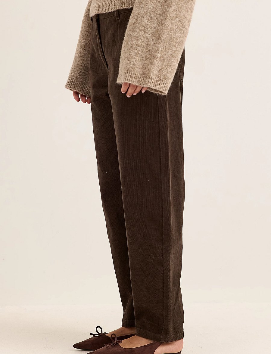 Bubbleroom - Mid Waist Corduroy Wide Trousers - fløjlsbukser - dark brown - 3