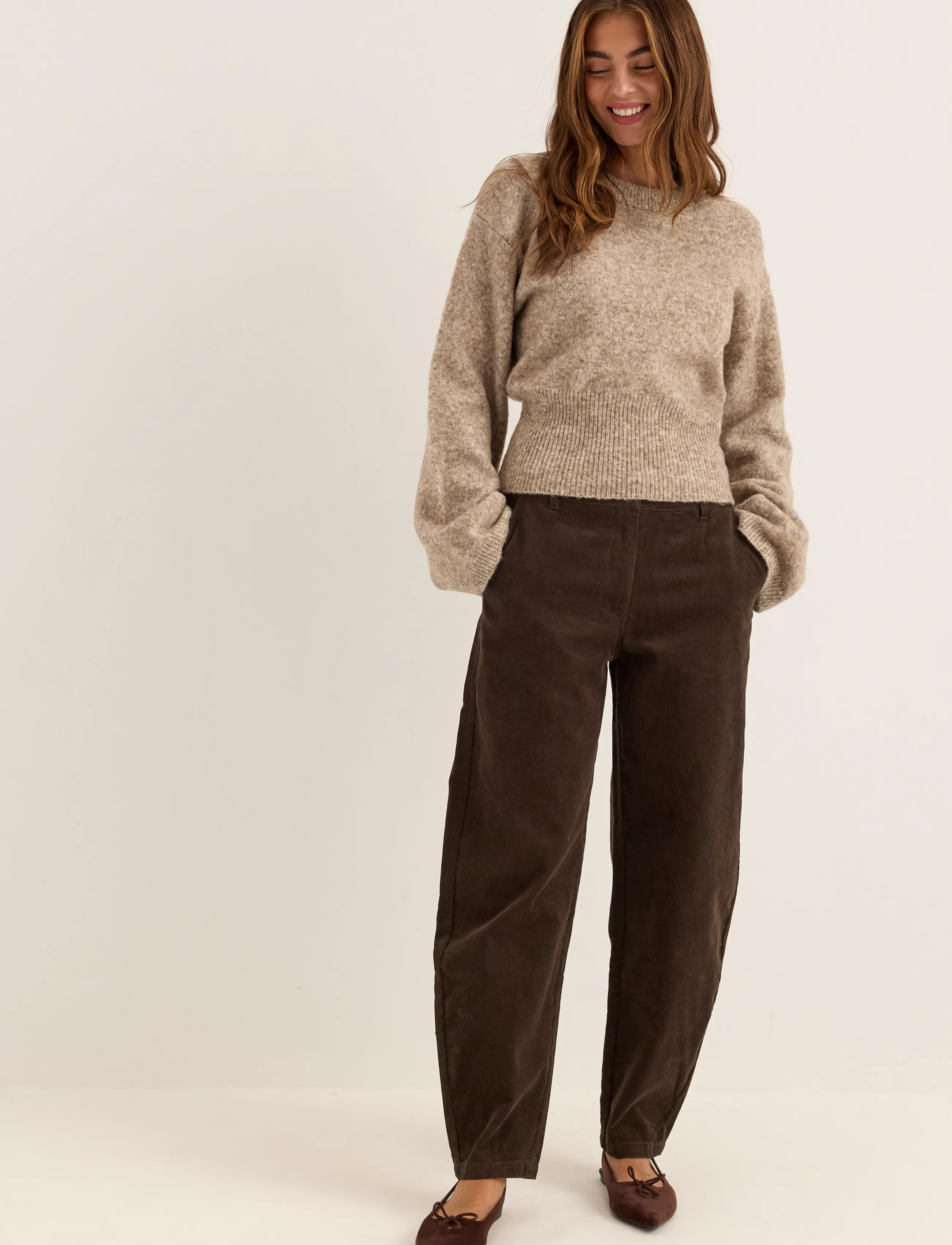 Bubbleroom - Mid Waist Corduroy Wide Trousers - fløjlsbukser - dark brown - 5
