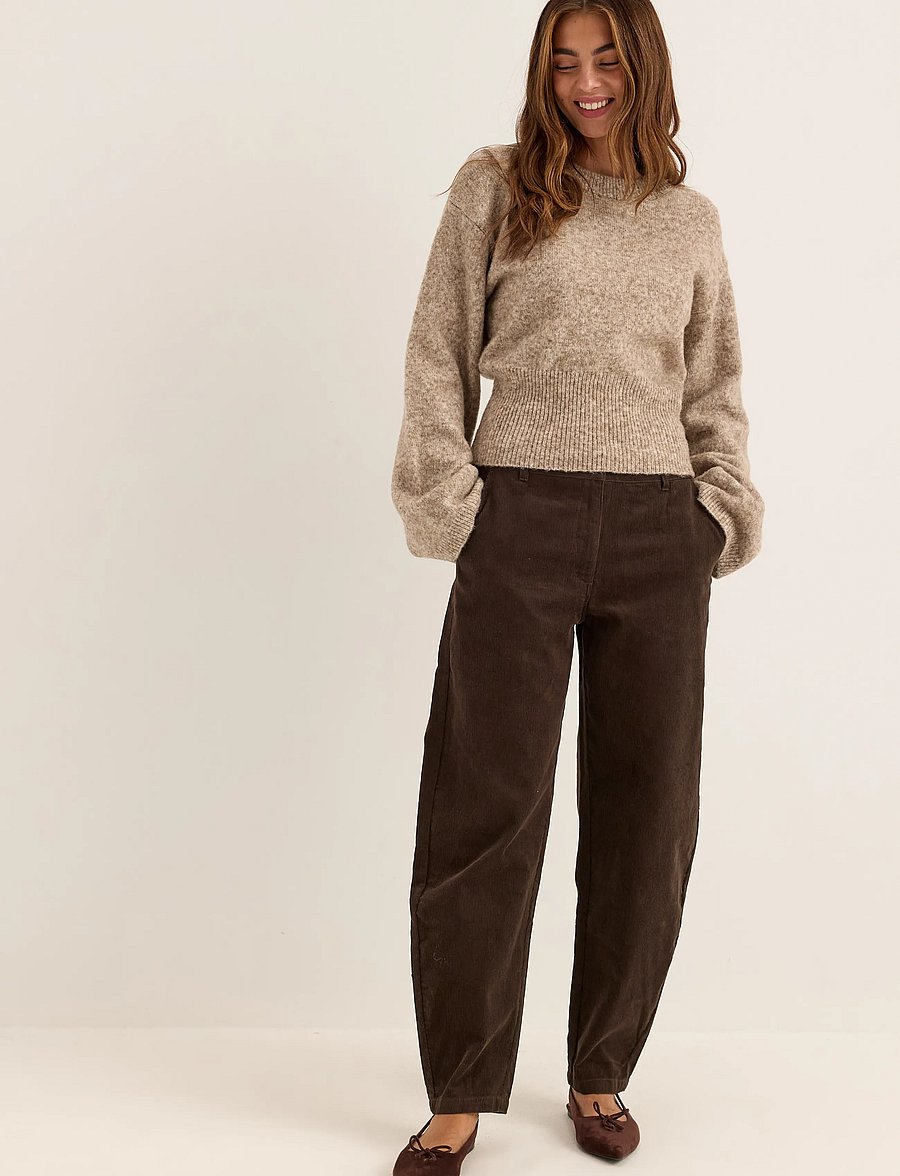 Bubbleroom - Mid Waist Corduroy Wide Trousers - fløjlsbukser - dark brown - 5