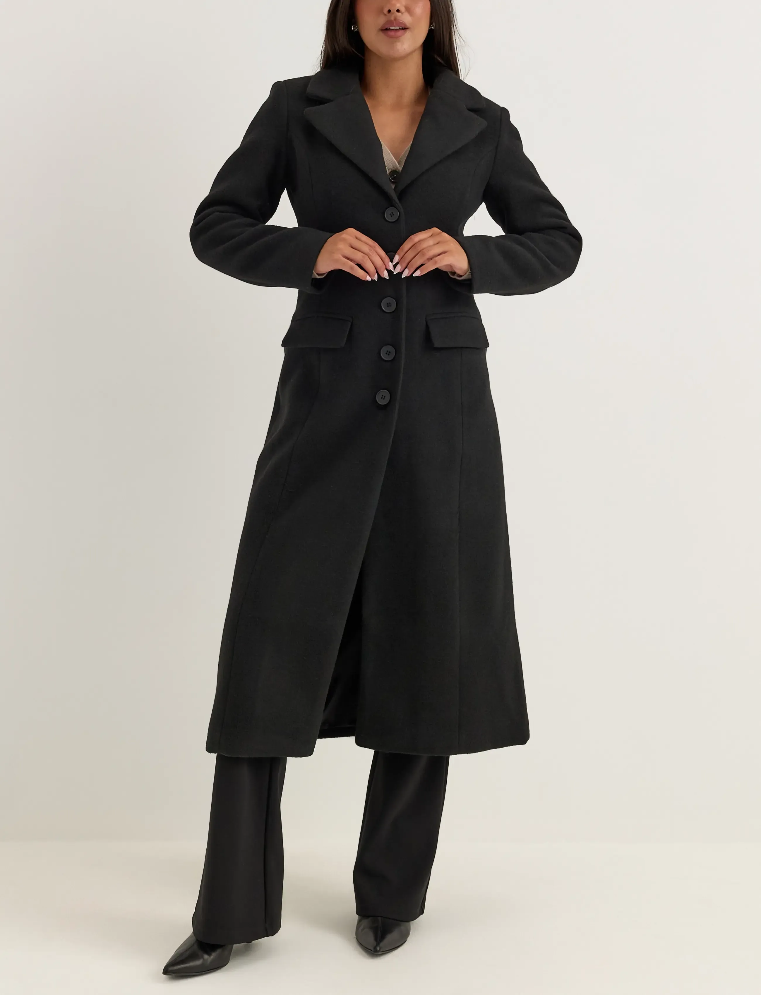 Bubbleroom Shaped Wool Blend Coat - Mode trends - BLACK / black