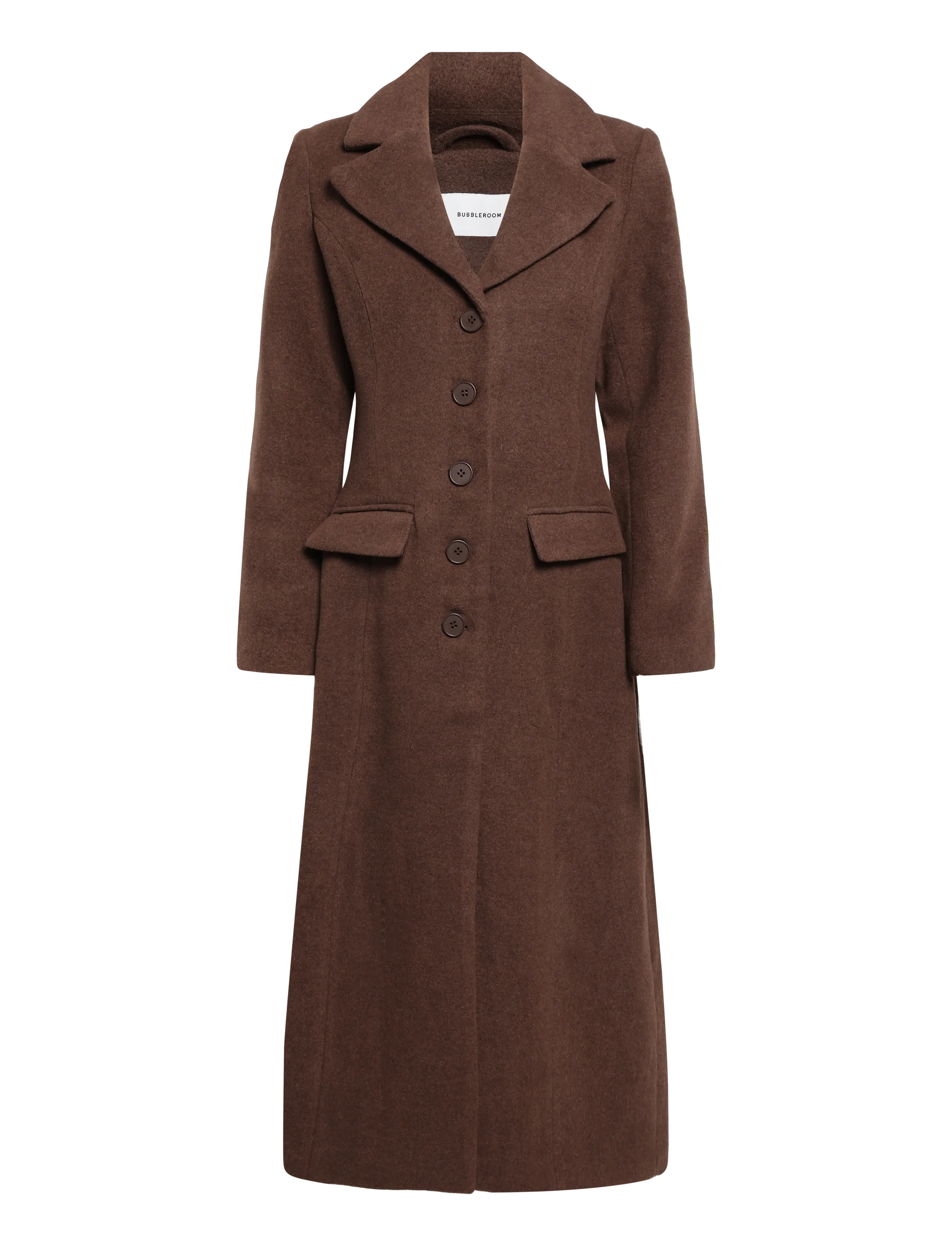 Bubbleroom - Shaped Wool Blend Coat - talvejoped - brown melange - 1