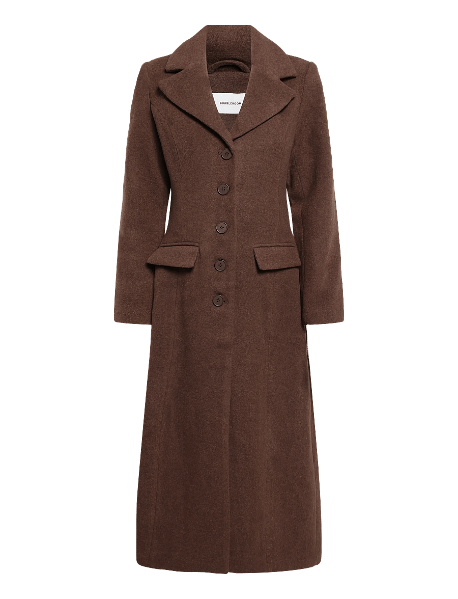 Bubbleroom - Shaped Wool Blend Coat - talvejoped - brown melange - 1