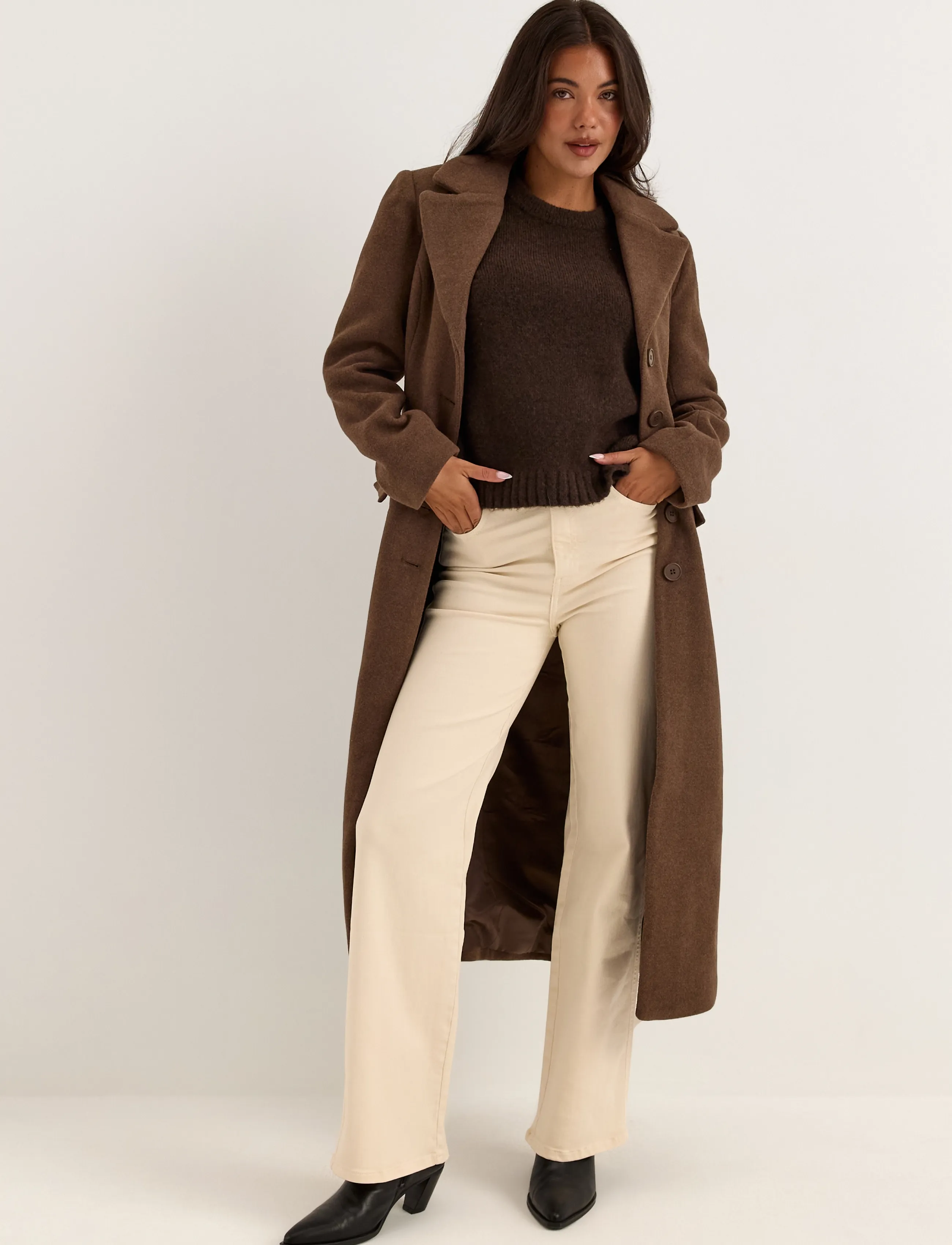 Bubbleroom Shaped Wool Blend Coat - Riided - BROWN MELANGE / brown
