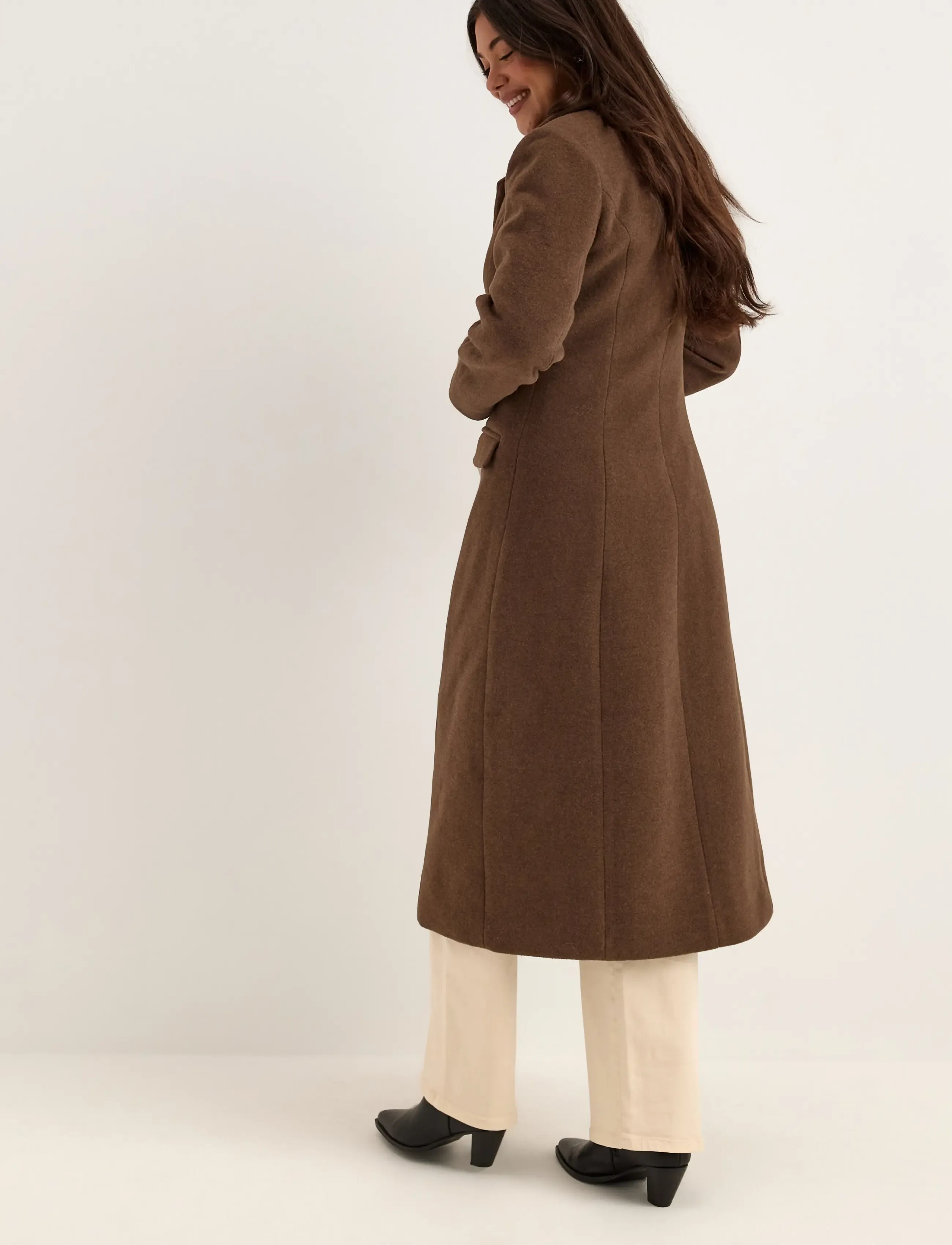 Bubbleroom - Shaped Wool Blend Coat - talvejoped - brown melange - 3