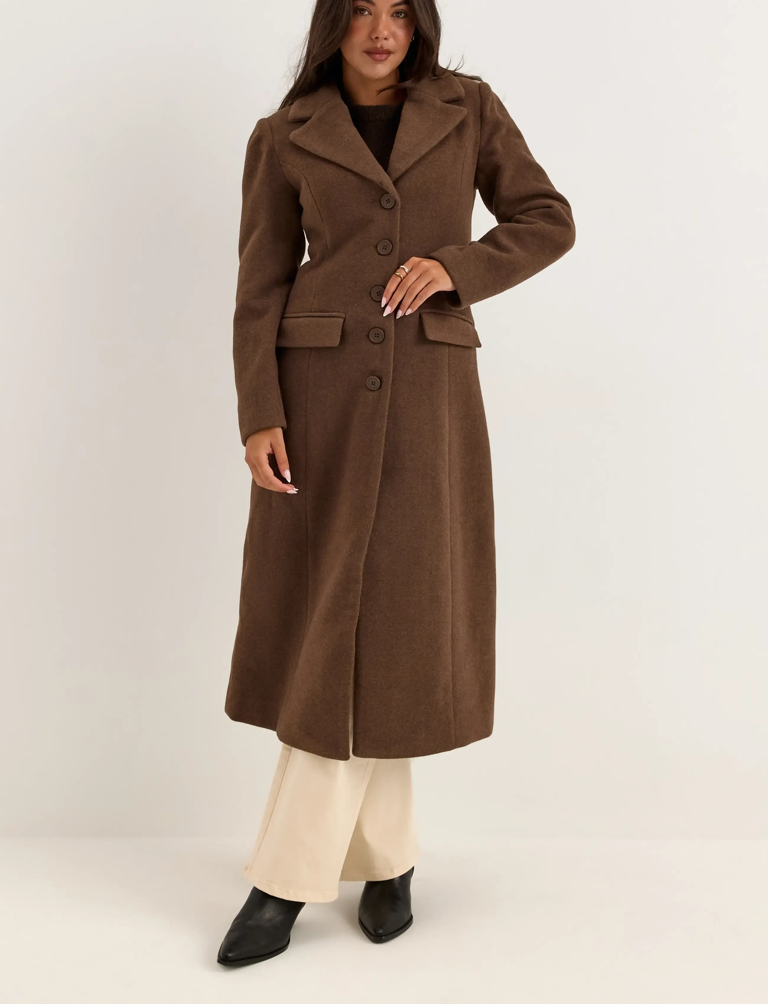 Bubbleroom - Shaped Wool Blend Coat - talvejoped - brown melange - 4