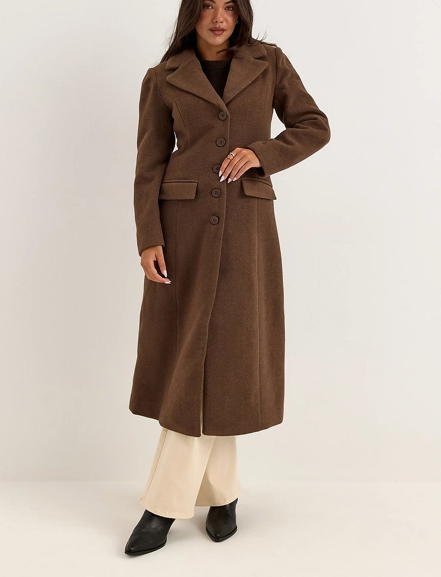 Bubbleroom - Shaped Wool Blend Coat - talvejoped - brown melange - 4
