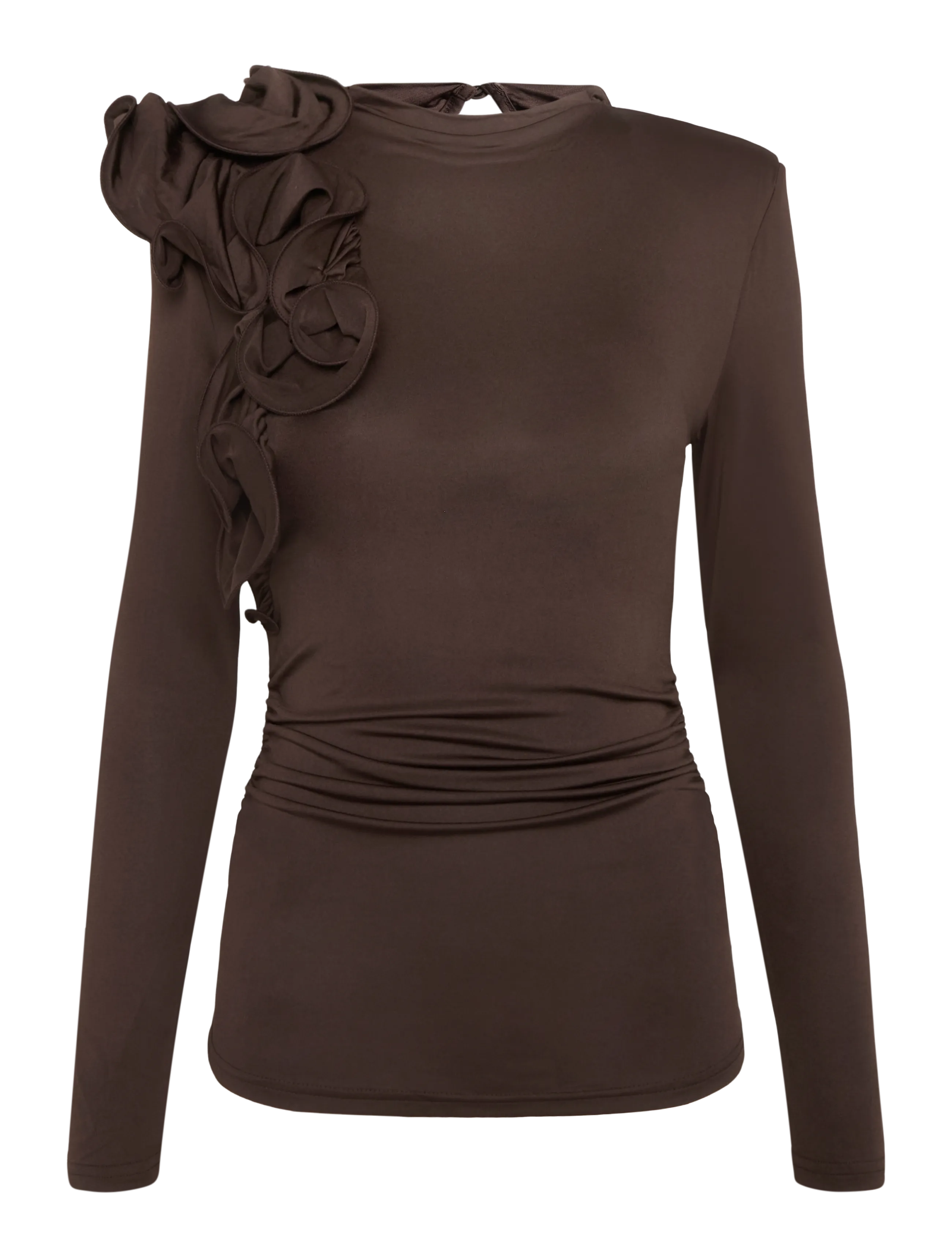 Bubbleroom Flounce long Sleeve Top - Summer in the city - DARK BROWN / brown
