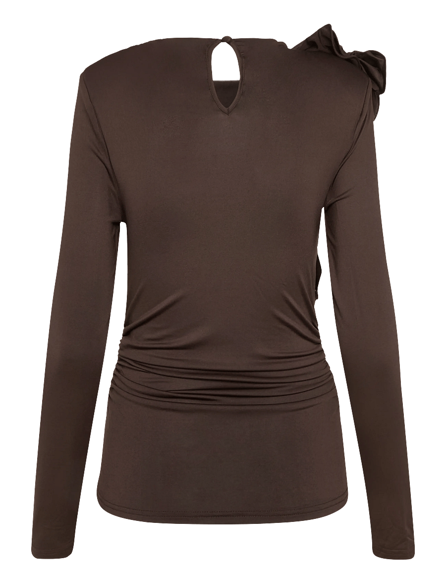 Bubbleroom - Flounce long Sleeve Top - langärmlige tops - dark brown - 2
