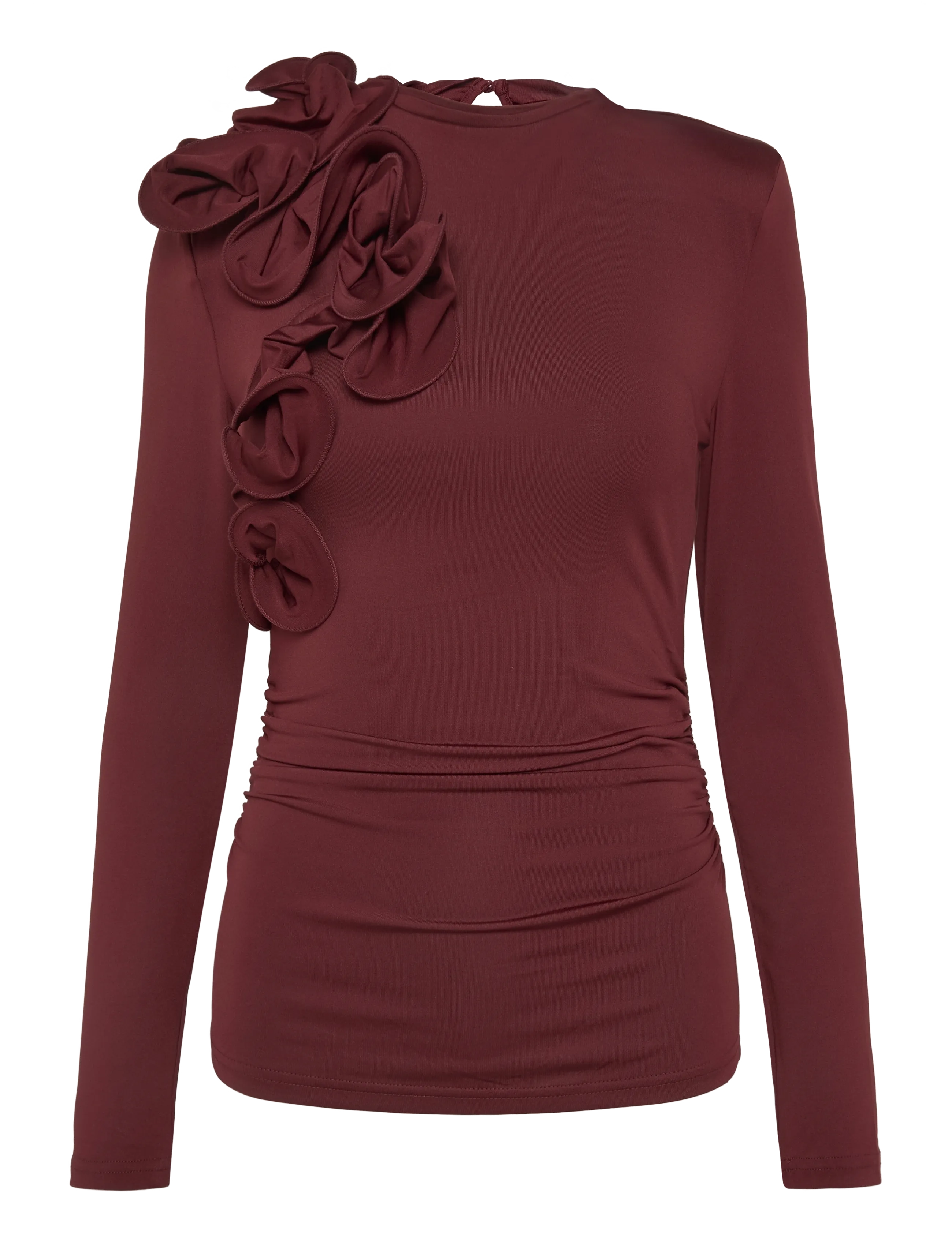Bubbleroom Flounce long Sleeve Top - Tøj - WINE-RED / burgundy
