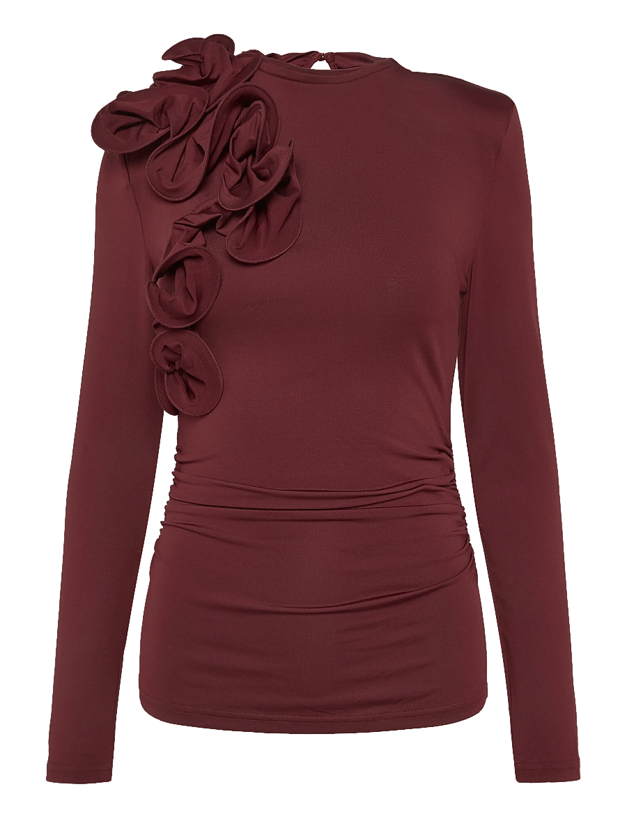 Bubbleroom - Flounce long Sleeve Top - pikkade varrukatega topid - wine-red - 1