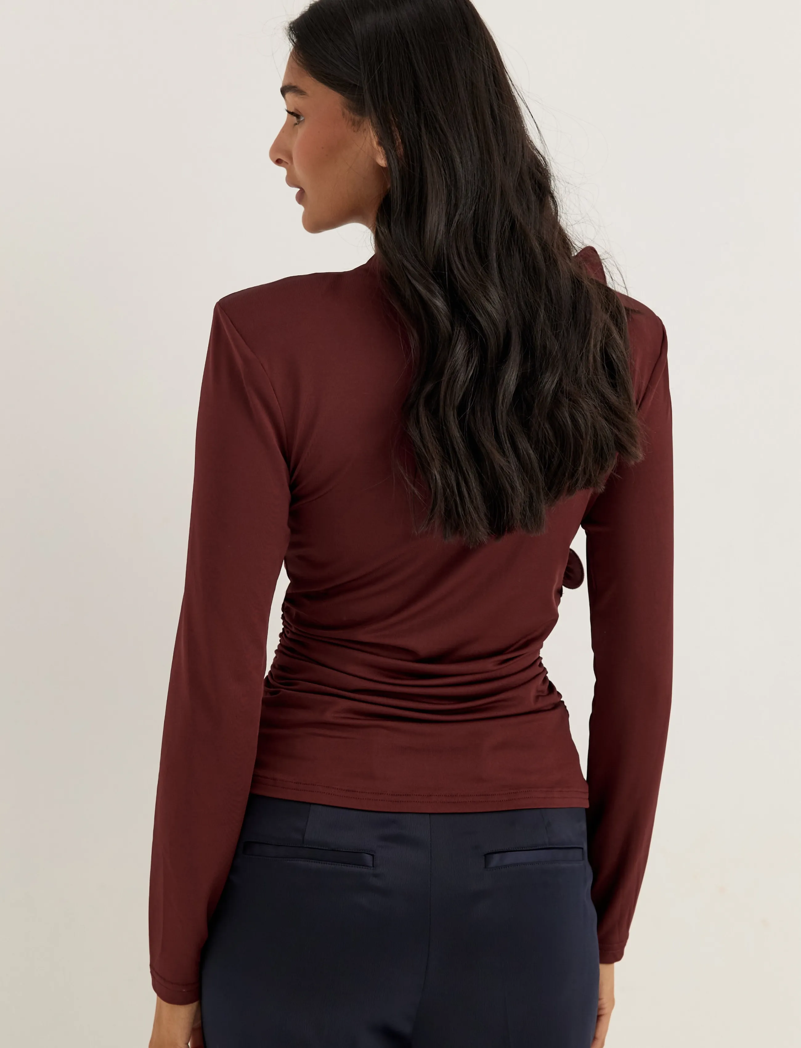 Bubbleroom - Flounce long Sleeve Top - wine-red - 4