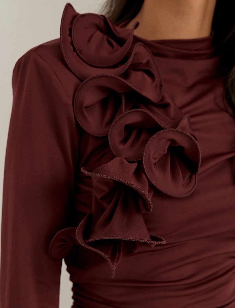 Bubbleroom - Flounce long Sleeve Top - pikkade varrukatega topid - wine-red - 5