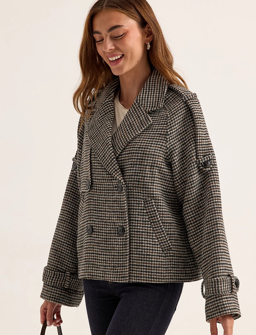 Bubbleroom - Wool Blend Short Coat - vinterjakker - brown/checked - 0