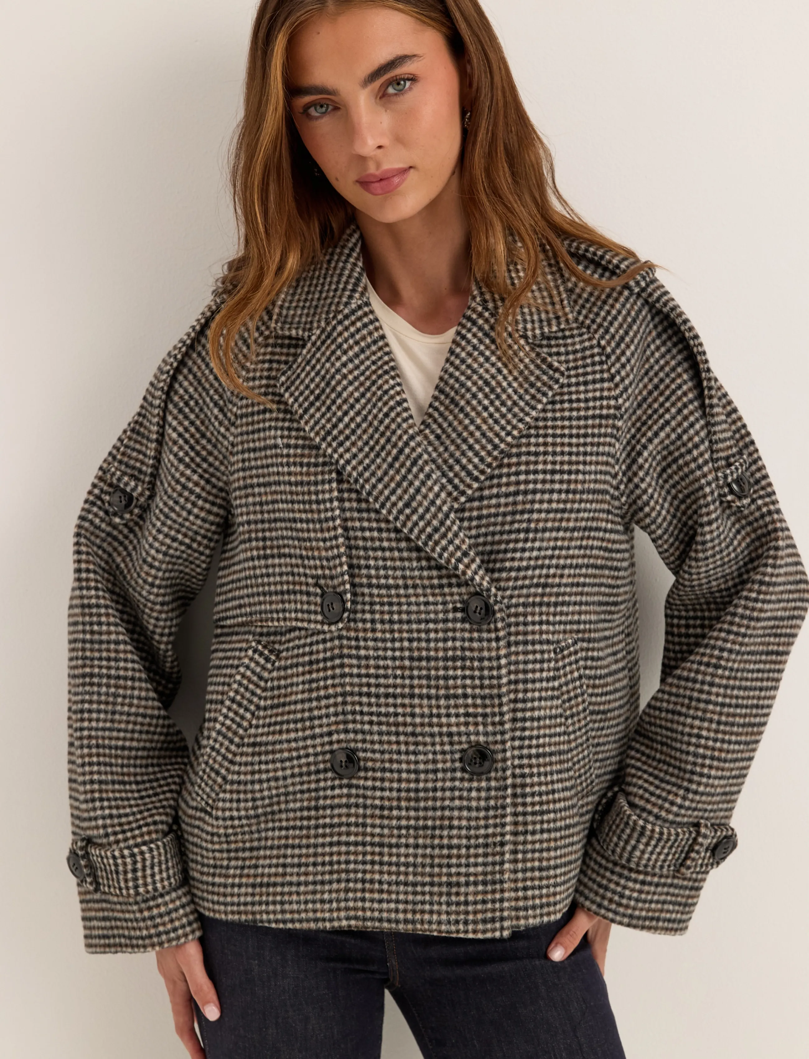 Bubbleroom - Wool Blend Short Coat - vinterjakker - brown/checked - 3