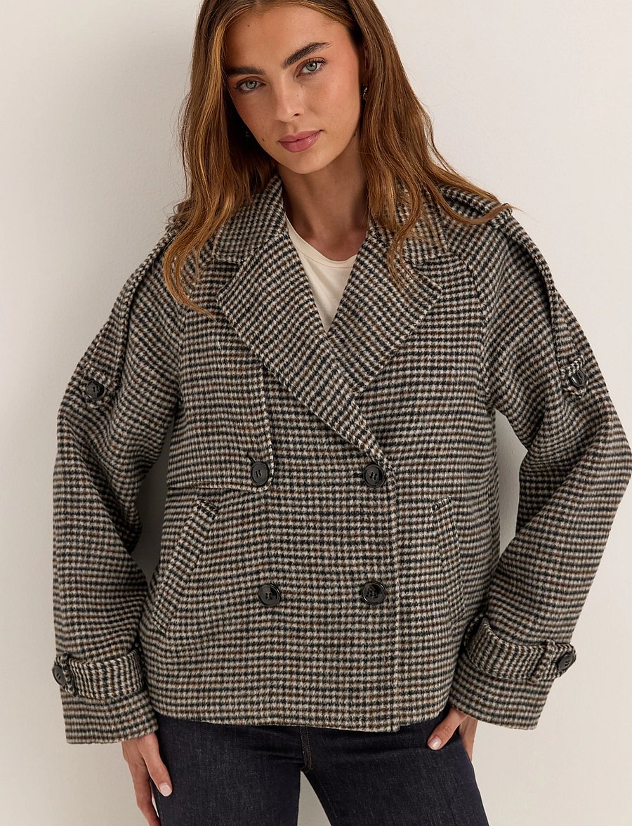 Bubbleroom - Wool Blend Short Coat - vinterjakker - brown/checked - 3