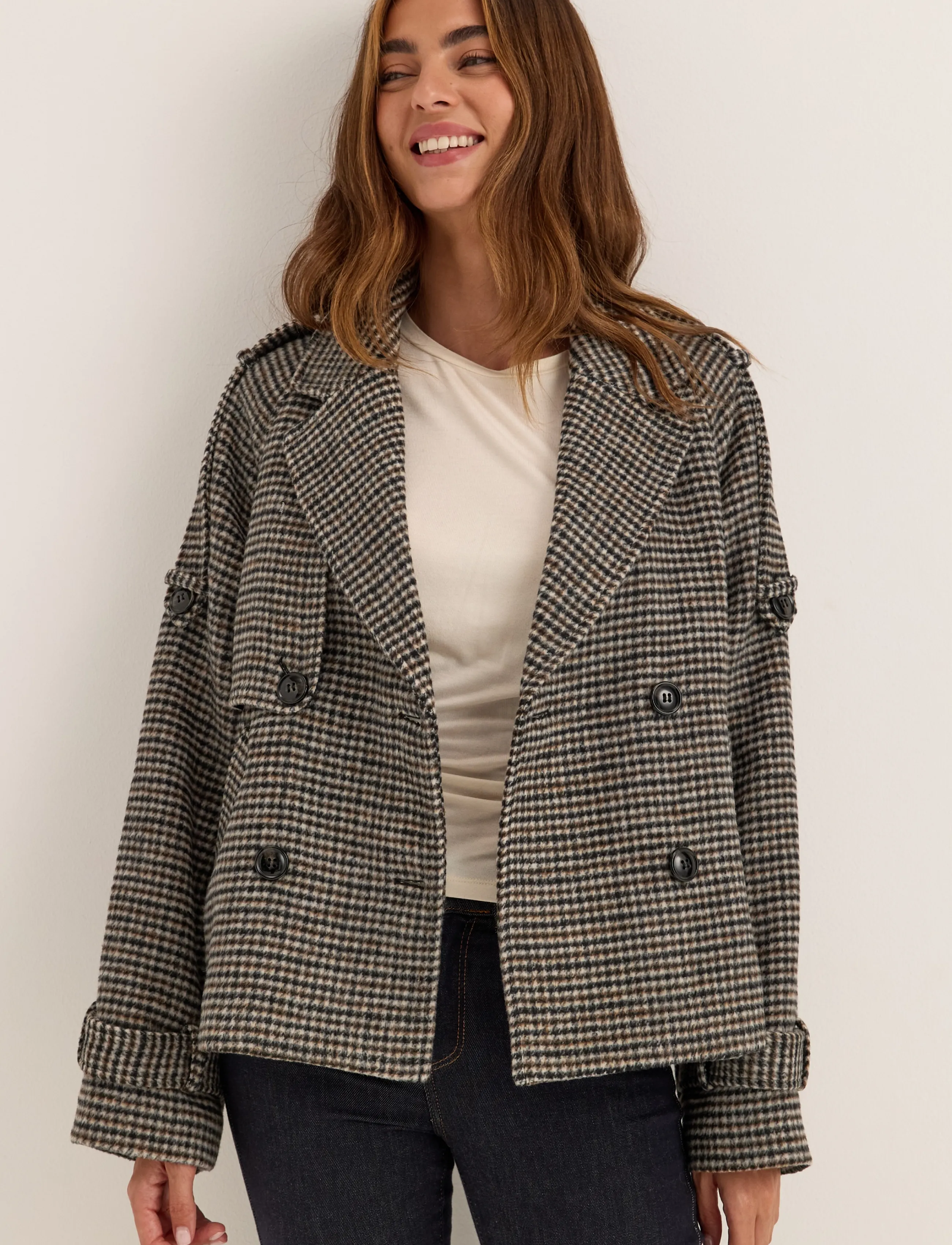 Bubbleroom - Wool Blend Short Coat - vinterjakker - brown/checked - 5