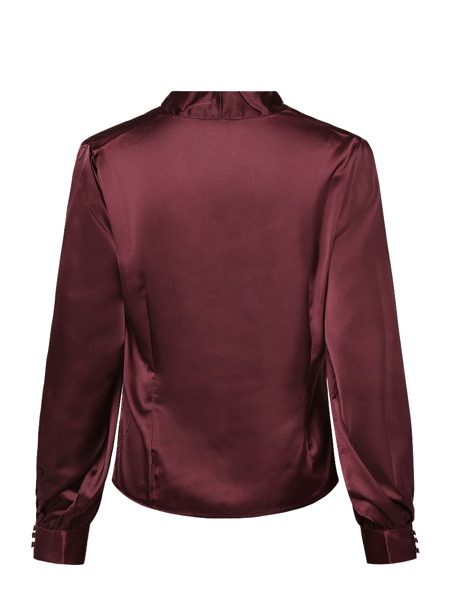 Bubbleroom - Pleated Satin Blouse - langærmede bluser - dark wine-red - 2