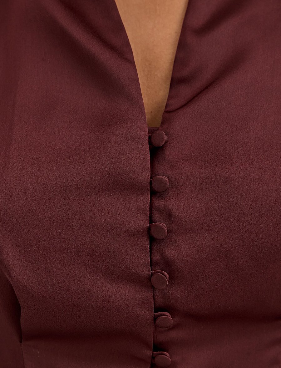 Bubbleroom - Pleated Satin Blouse - langærmede bluser - dark wine-red - 5