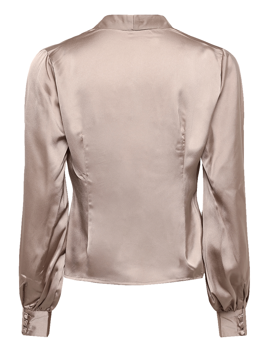 Bubbleroom - Pleated Satin Blouse - langärmelige blusen - light nougat - 2