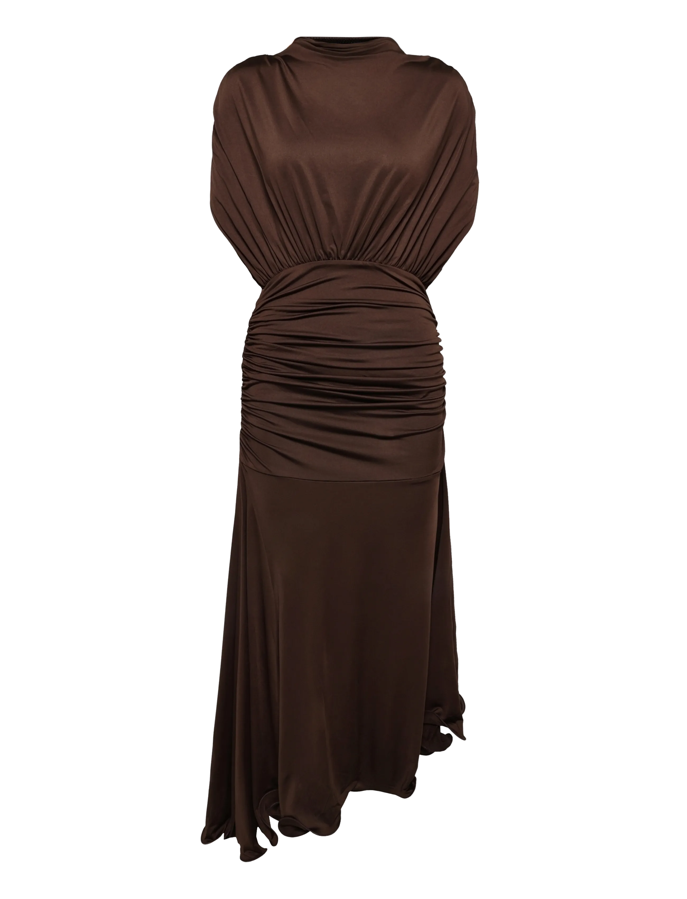 Bubbleroom - Asymmetric Flounce Soft Dress - strikkjoler - dark brown - 1