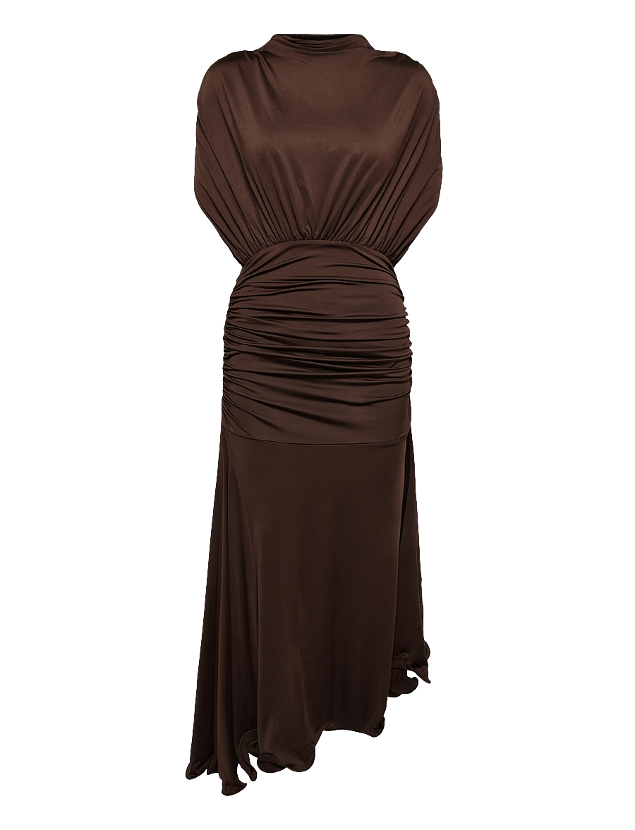 Bubbleroom - Asymmetric Flounce Soft Dress - strikkjoler - dark brown - 1