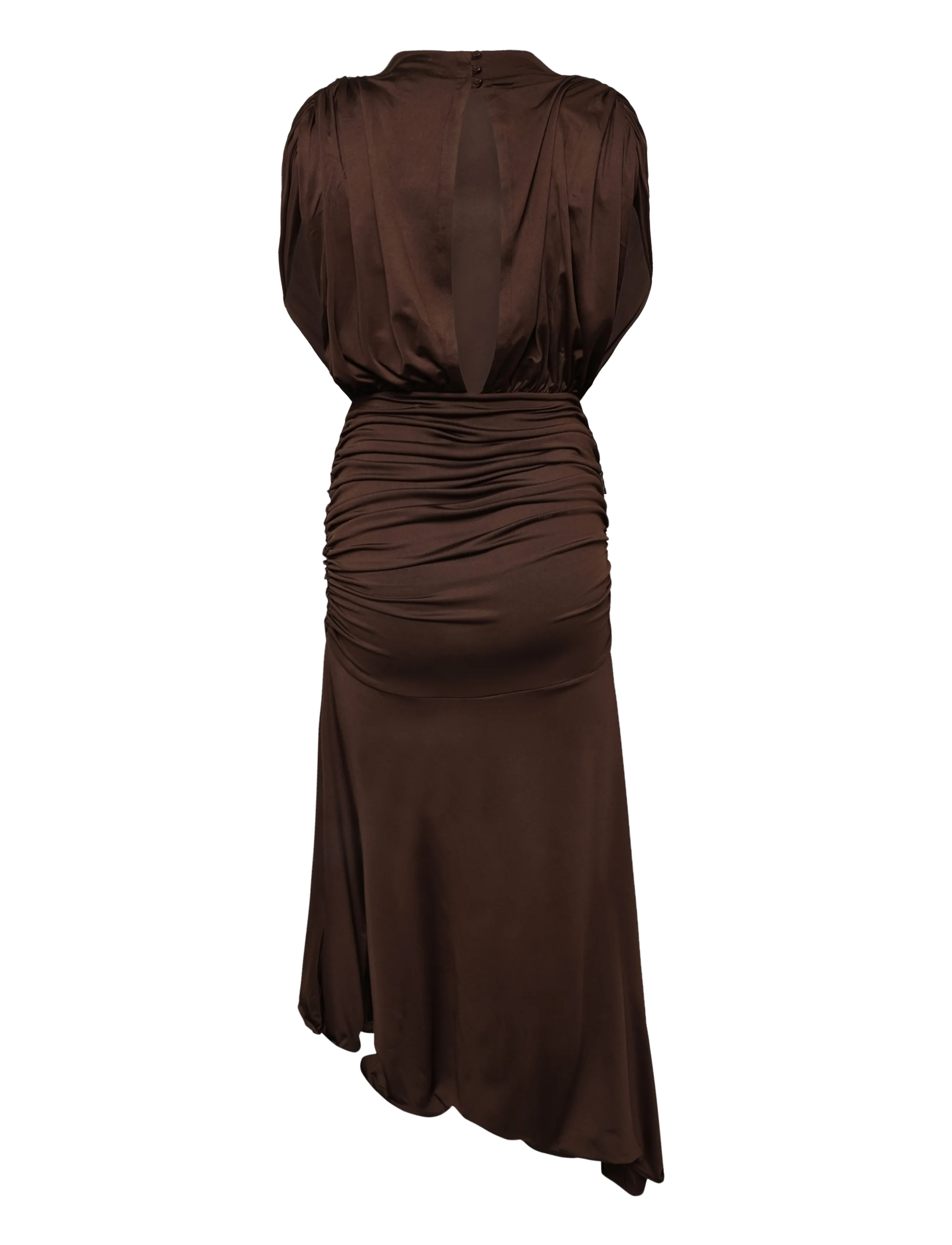 Bubbleroom - Asymmetric Flounce Soft Dress - strikkjoler - dark brown - 2