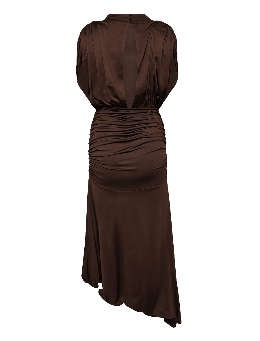 Bubbleroom - Asymmetric Flounce Soft Dress - strikkjoler - dark brown - 2